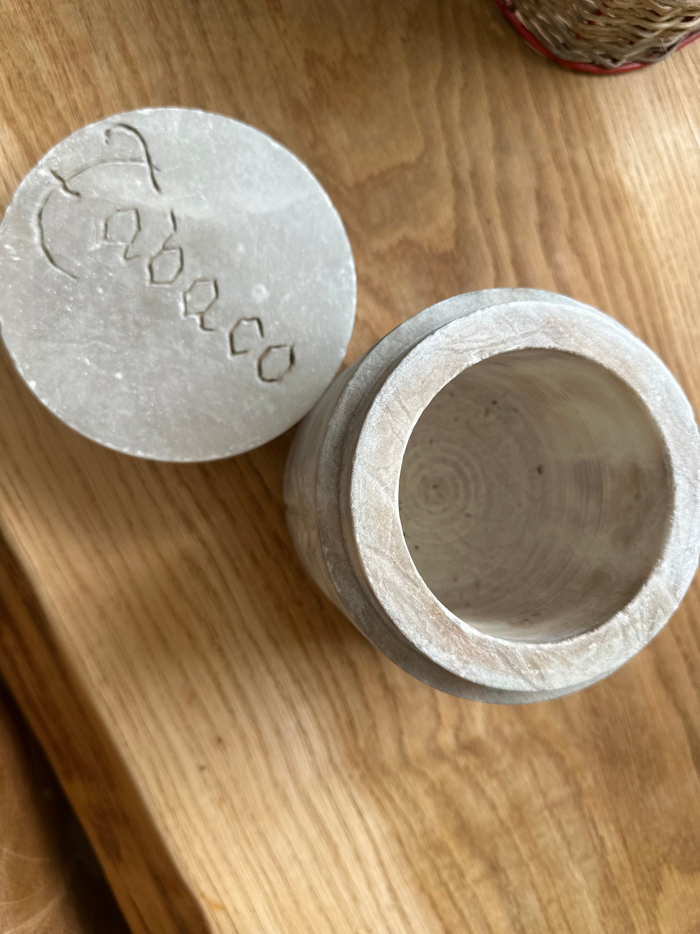 Vintage solid marble Tobacco container engraved