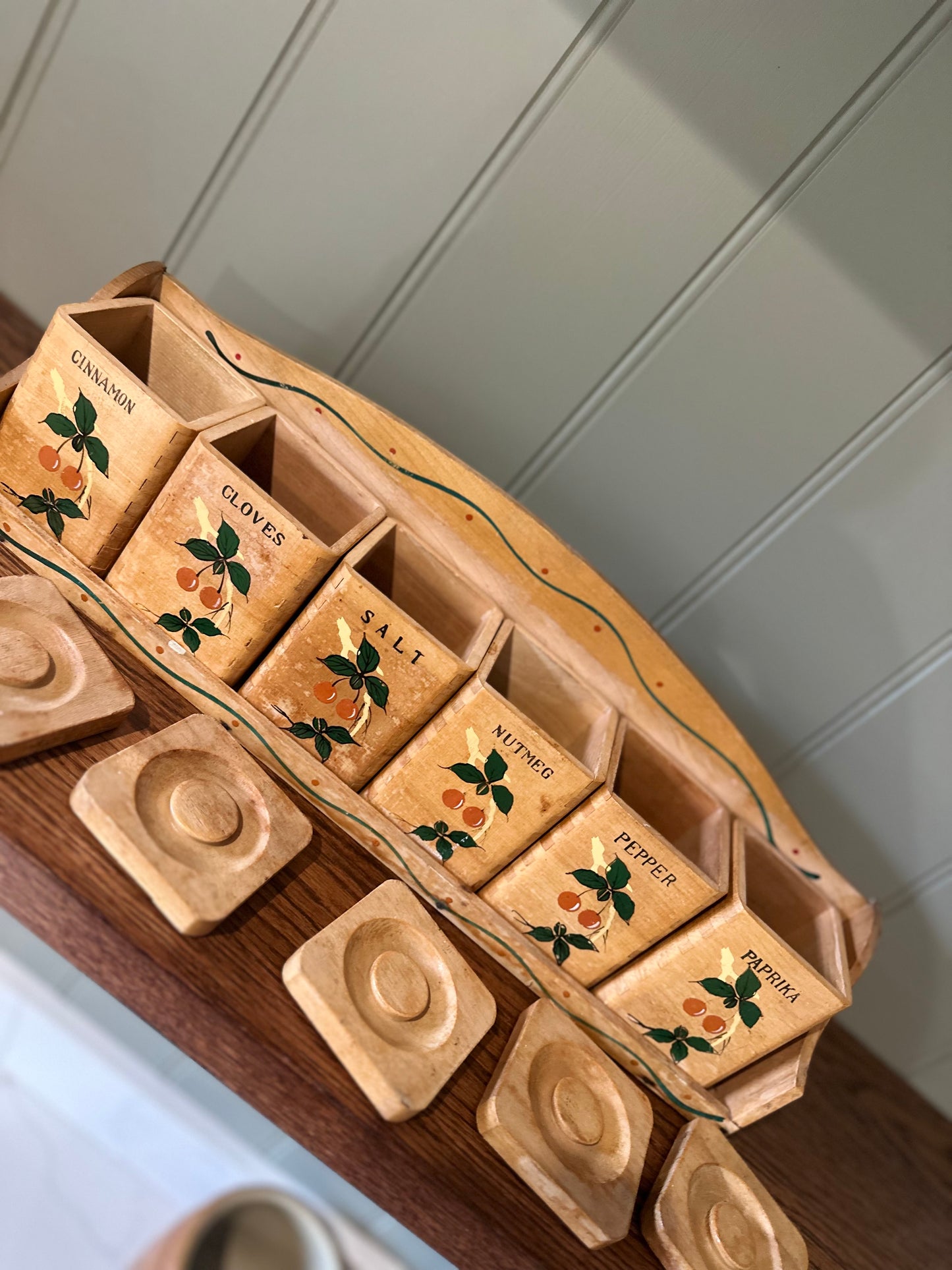 Vintage spice rack - hand painted wall mounted