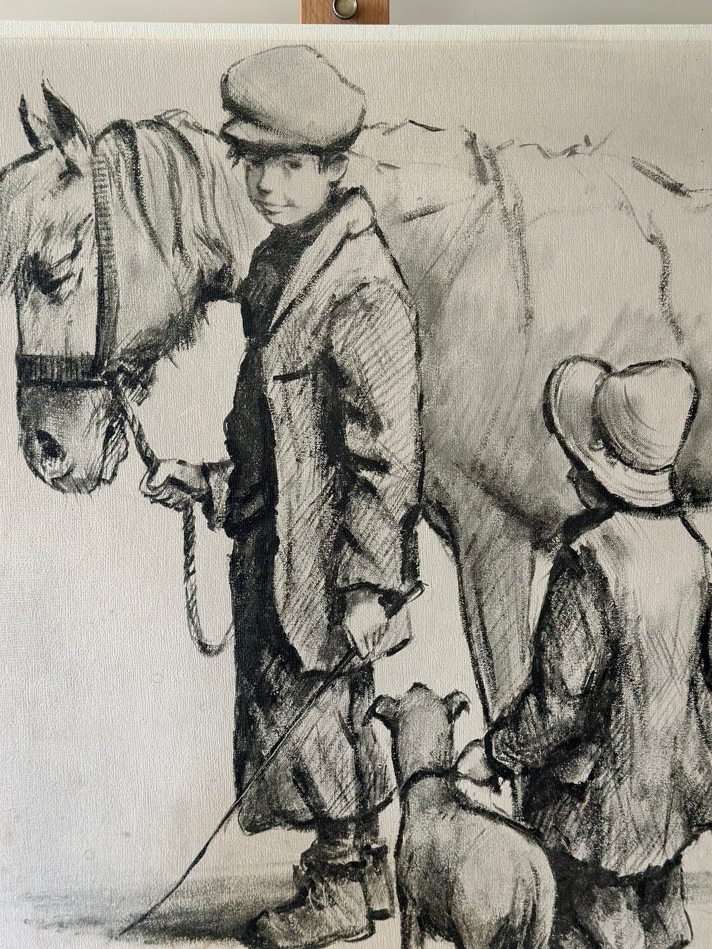 Vintage wall art large - boy with horse