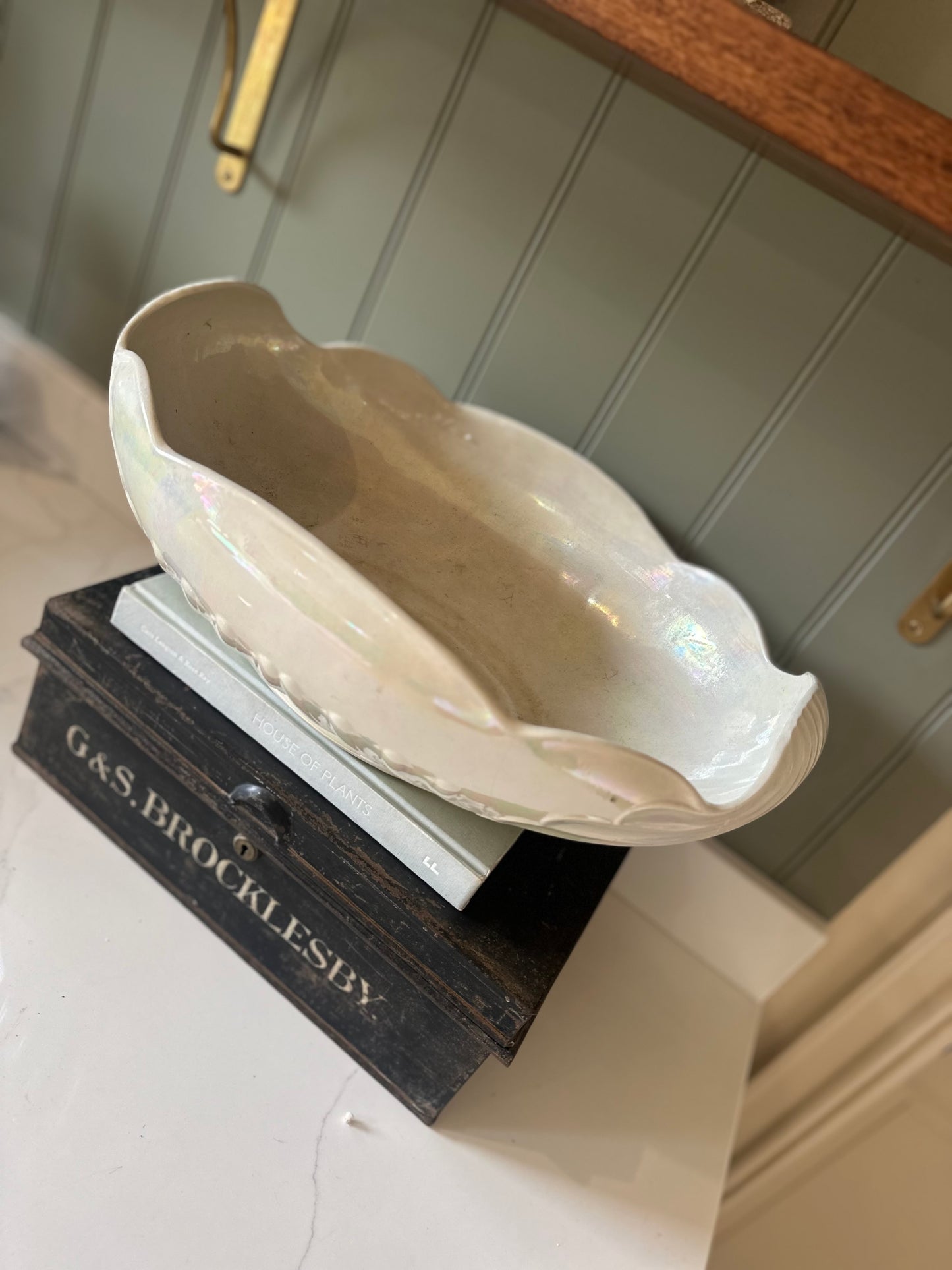 Giant vintage lustra wear pearlescent planter by Shelly