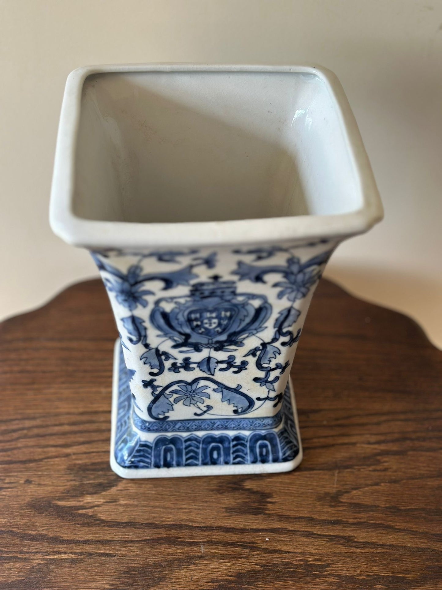 Vintage stonewear large trumpet vase floral display blue & white French