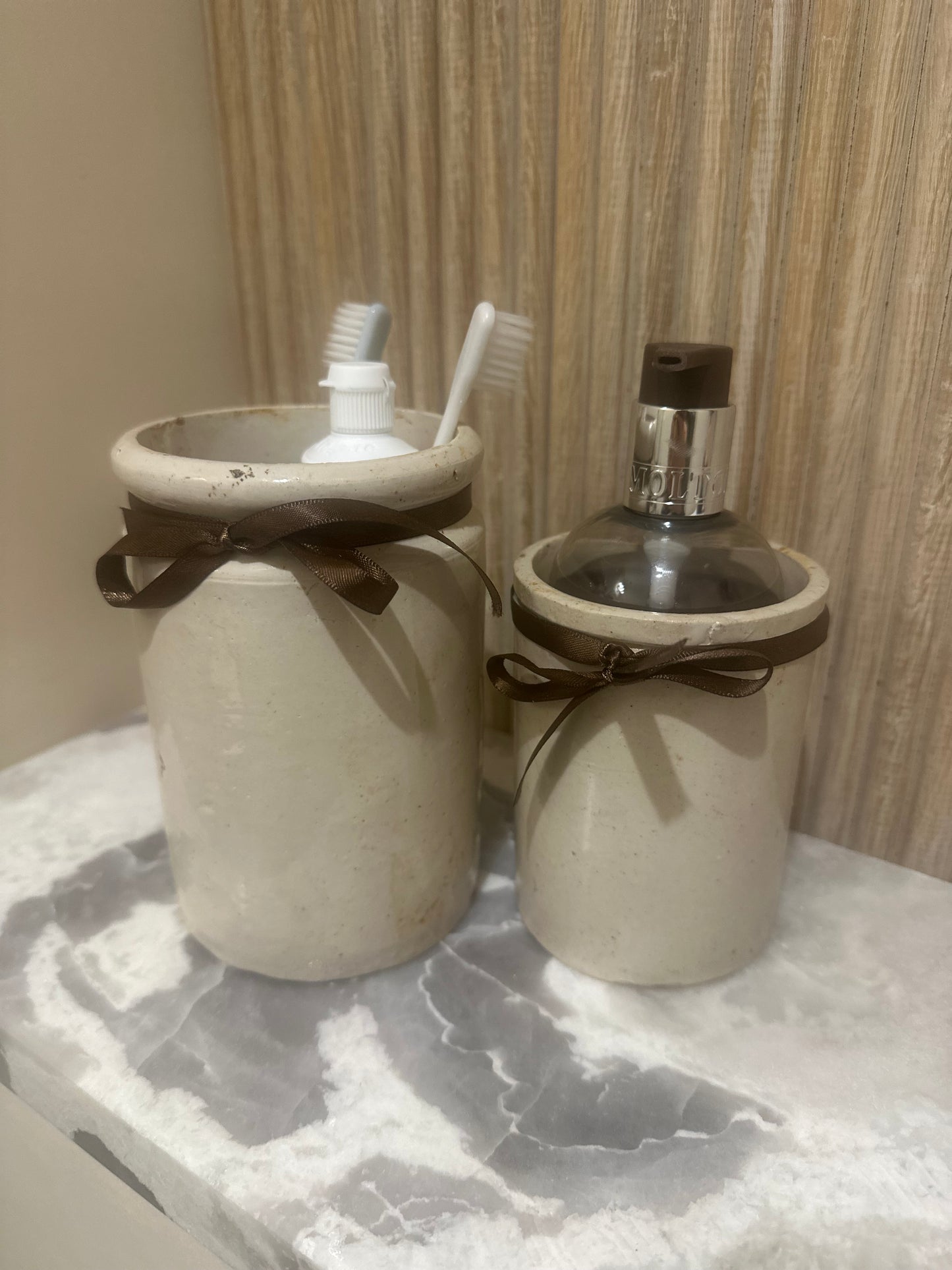 Pair of vintage marmalade jars cream large & medium