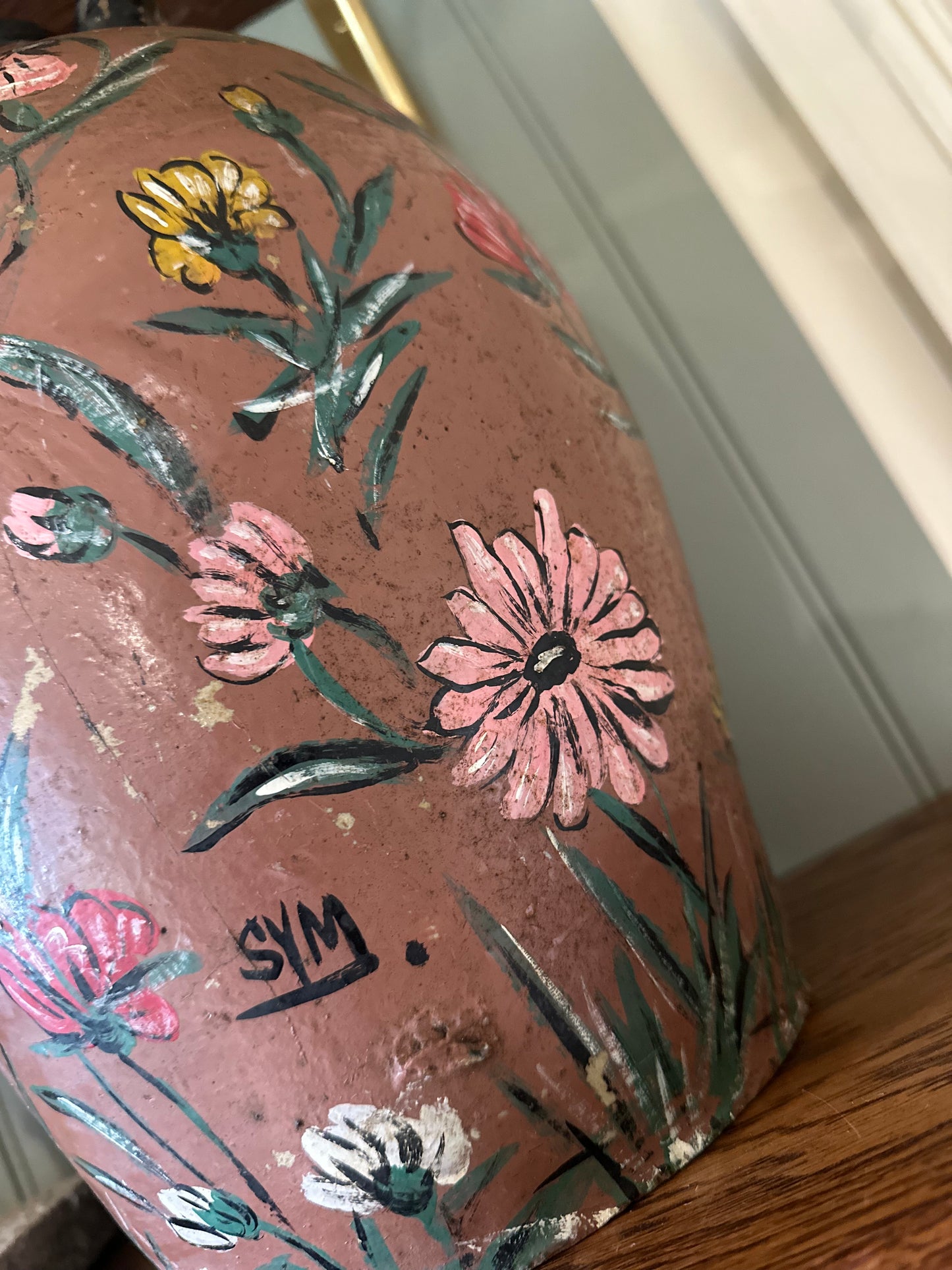 French large vintage vessel hand painted & signed
