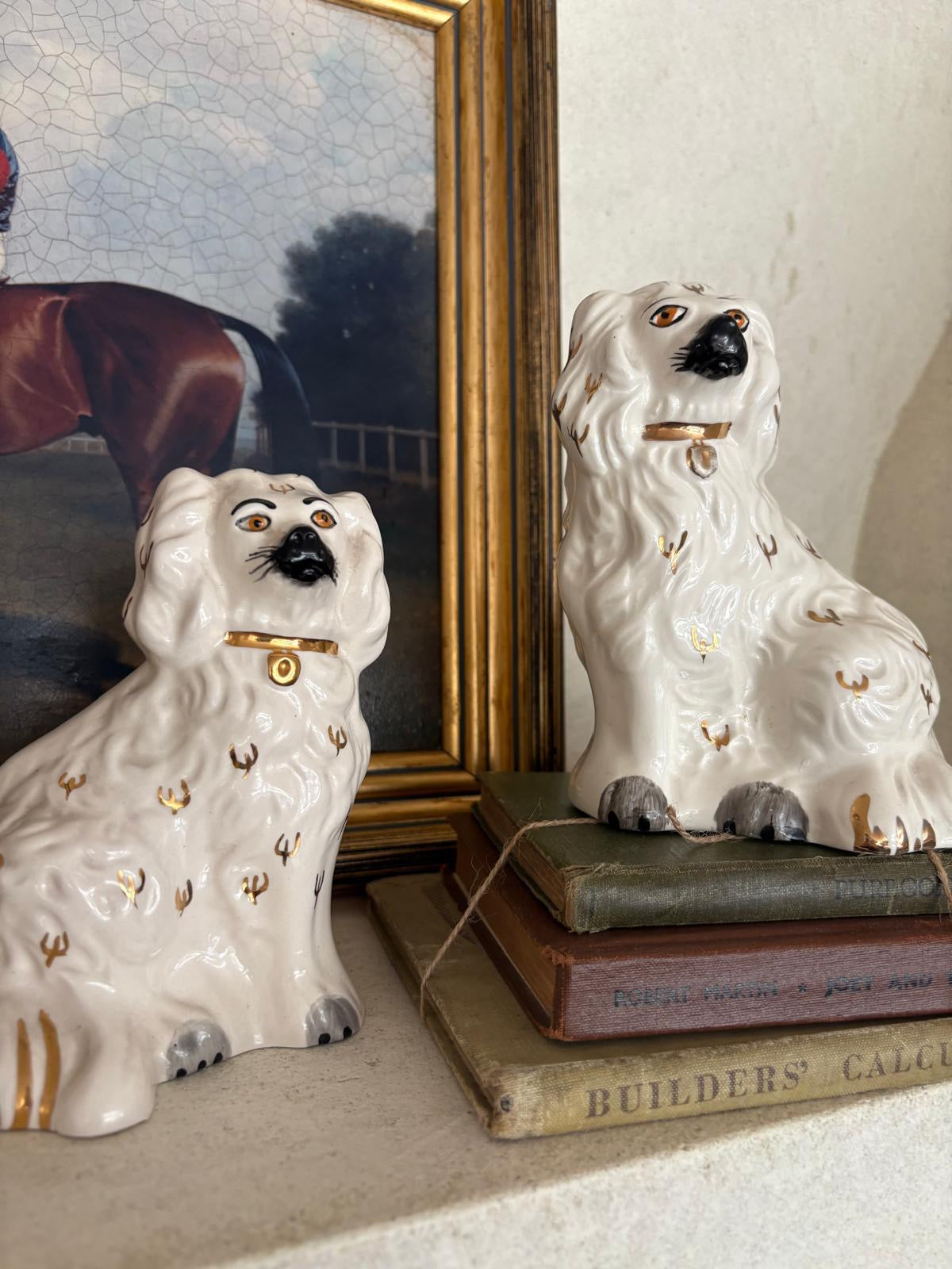 Pair of beswick wally dogs Staffordshire style cream & gold