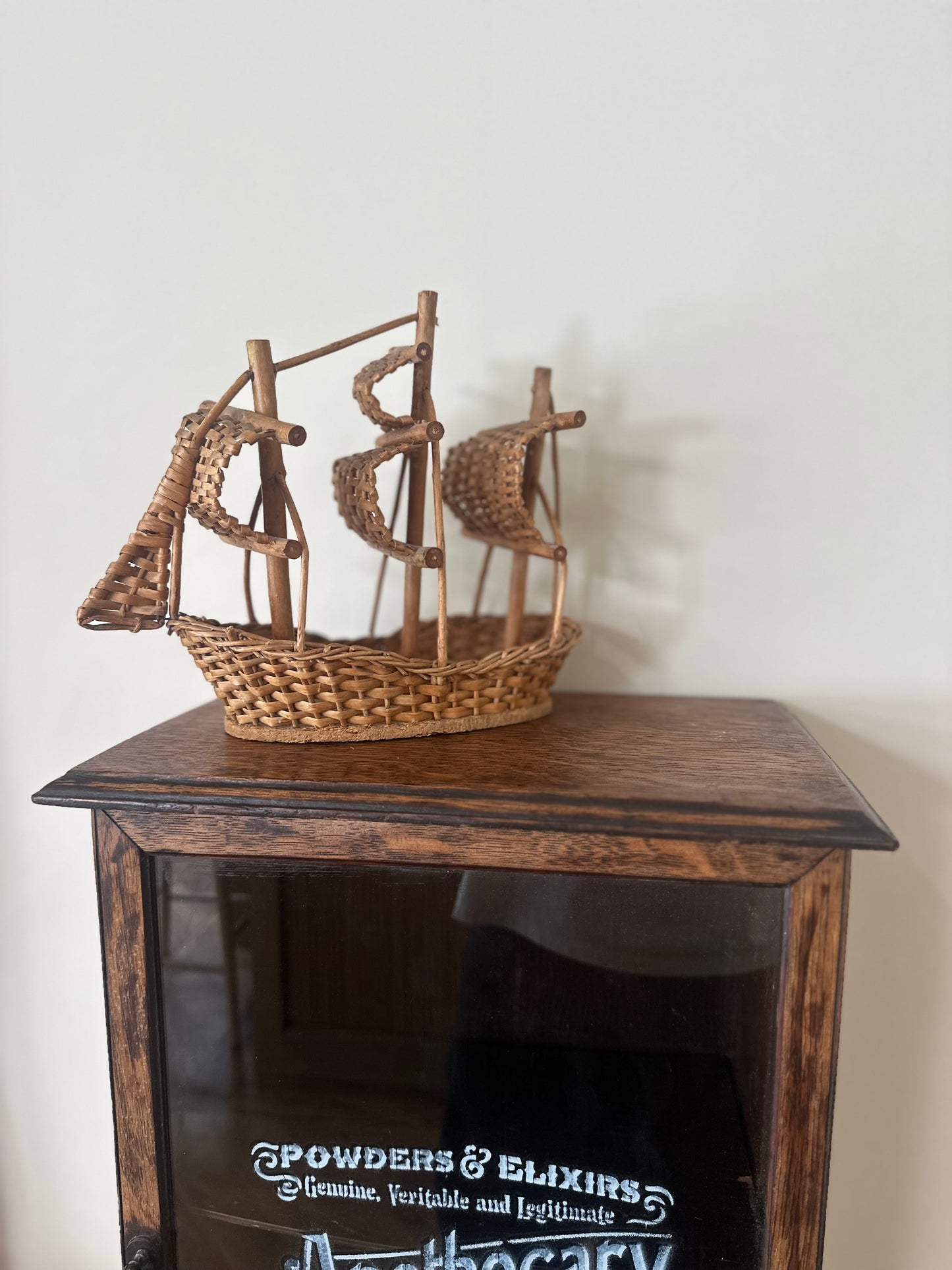 Vintage wicker rattan ship styling piece