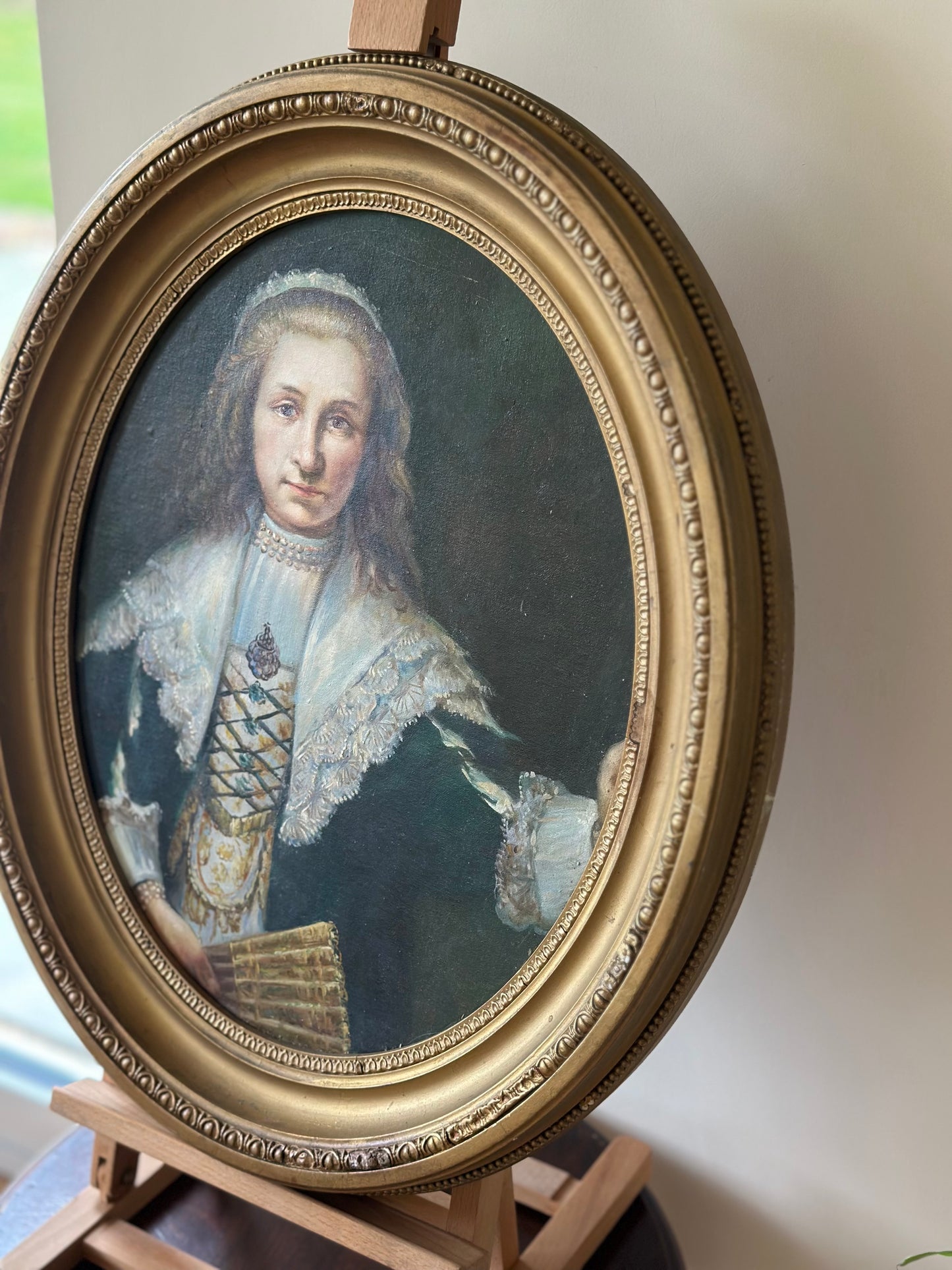 Oval vintage wall art portrait of lady framed