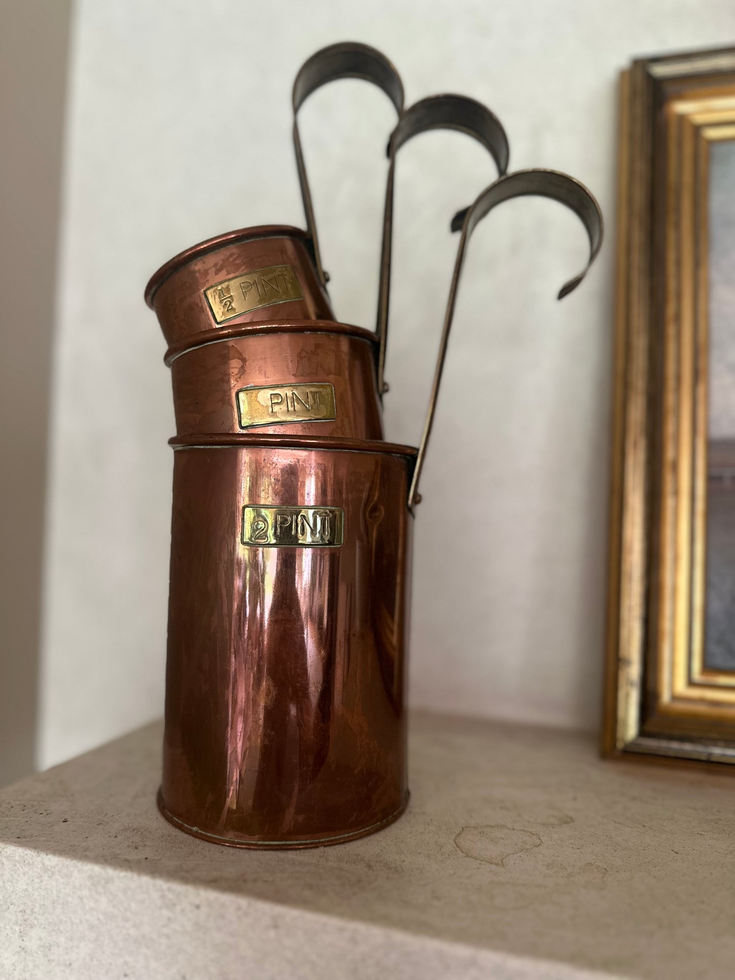 Set of 3 copper brass pint measures vintage