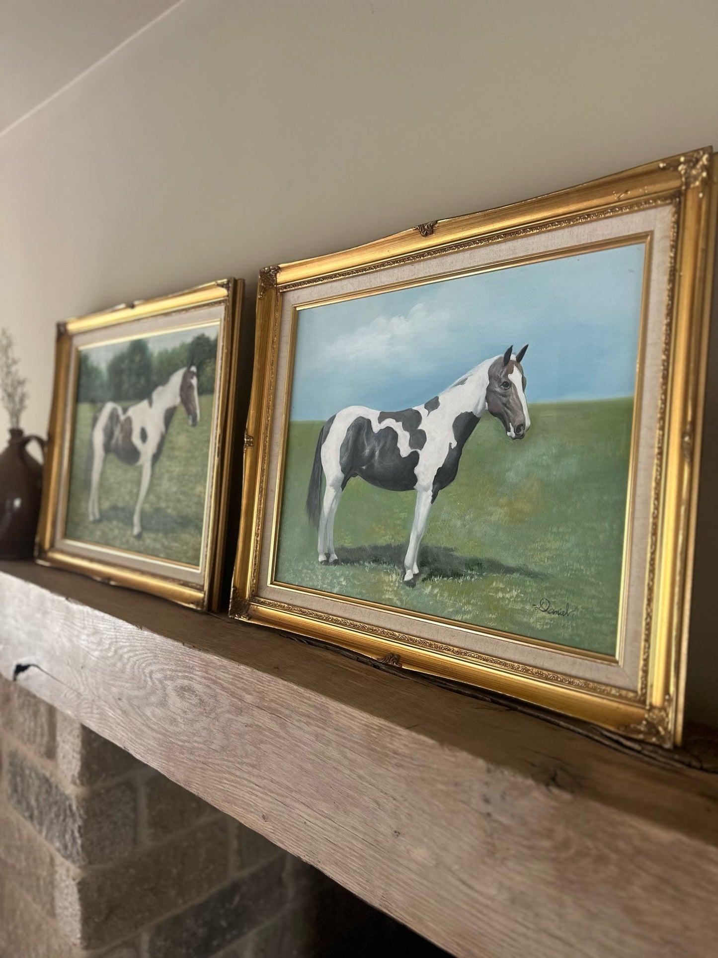pair of framed horse π paintings signed