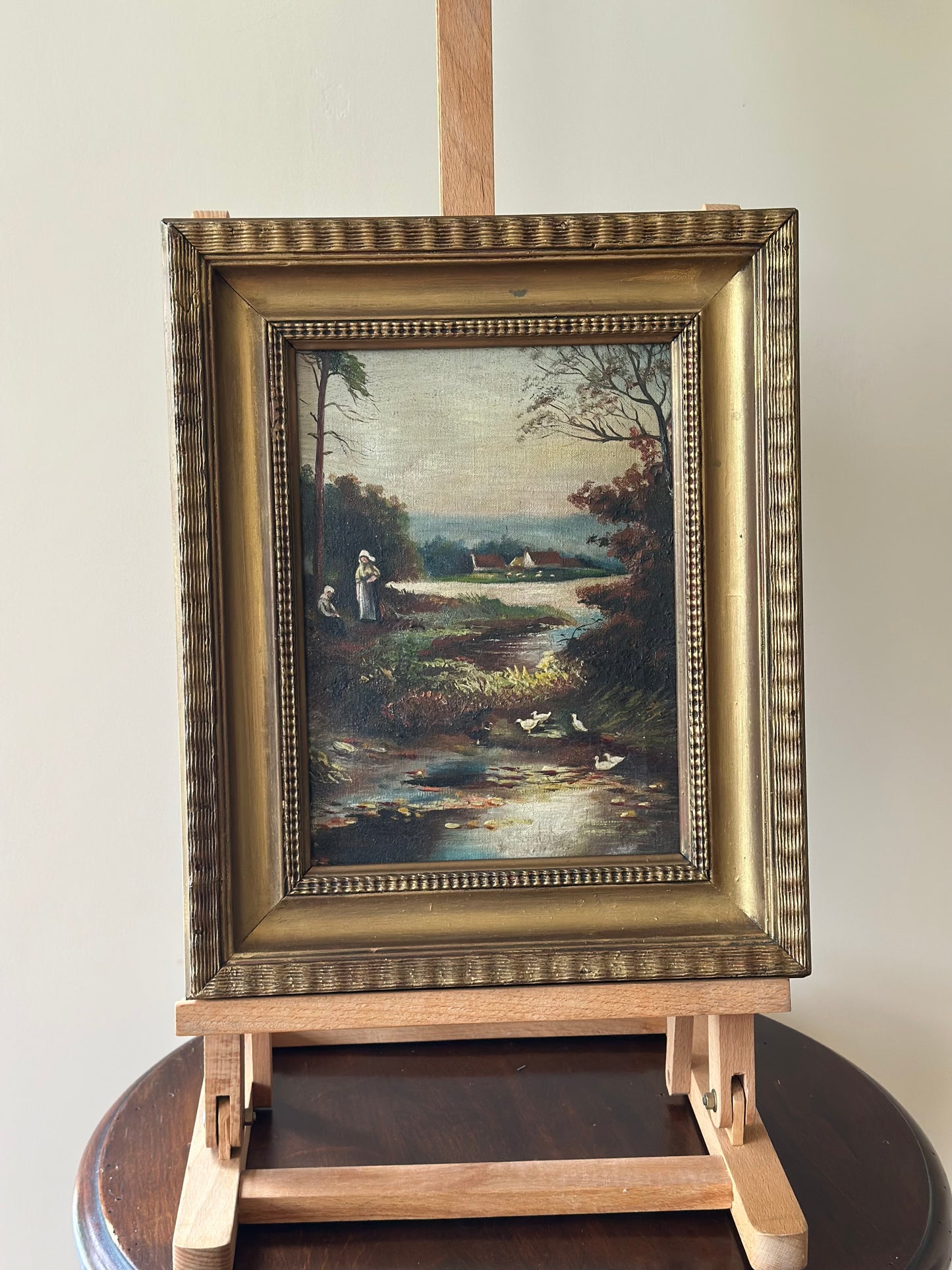 Country scene vintage oil painting framed & signed