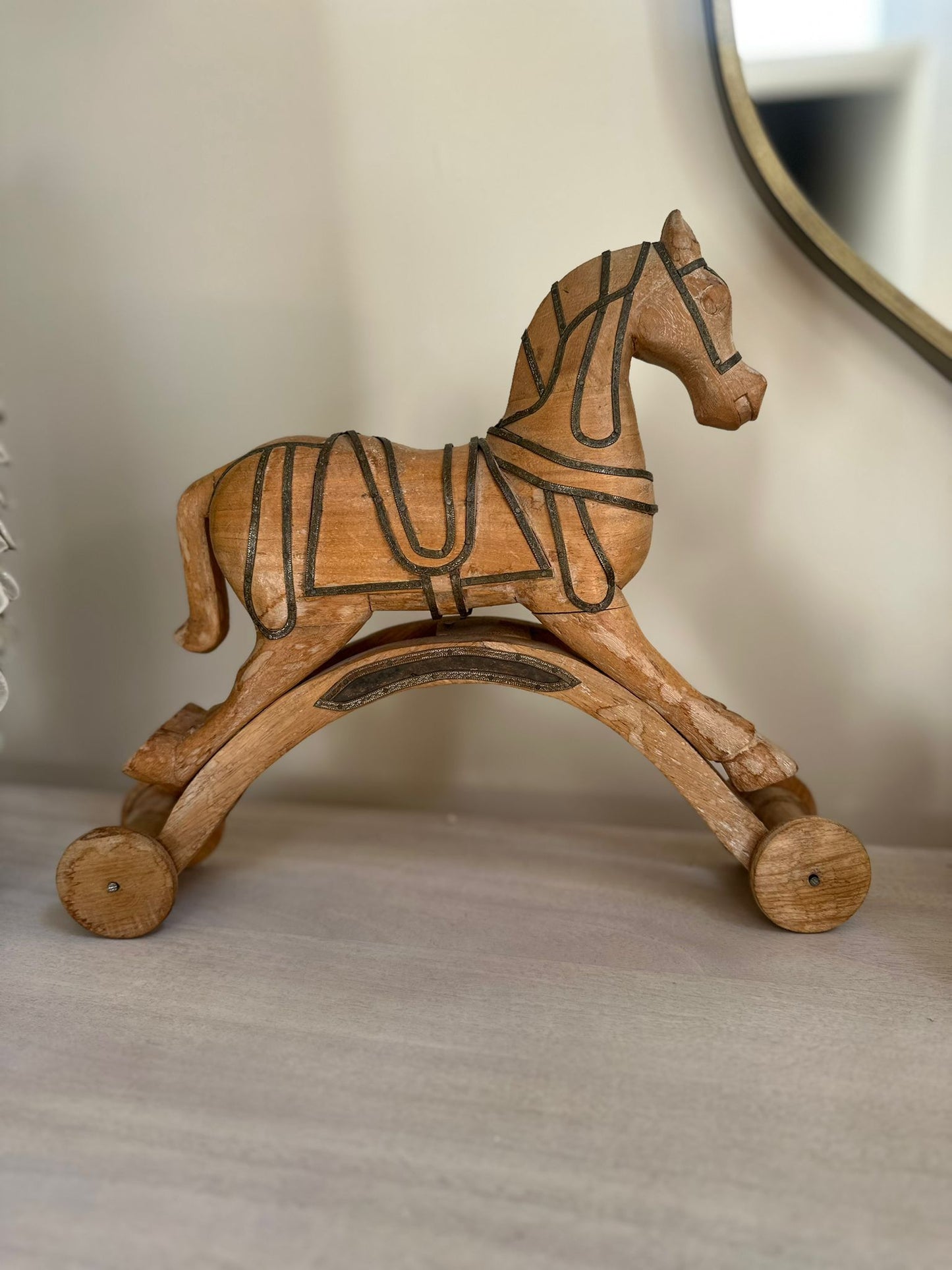 vintage wood & brass rocking horse styling