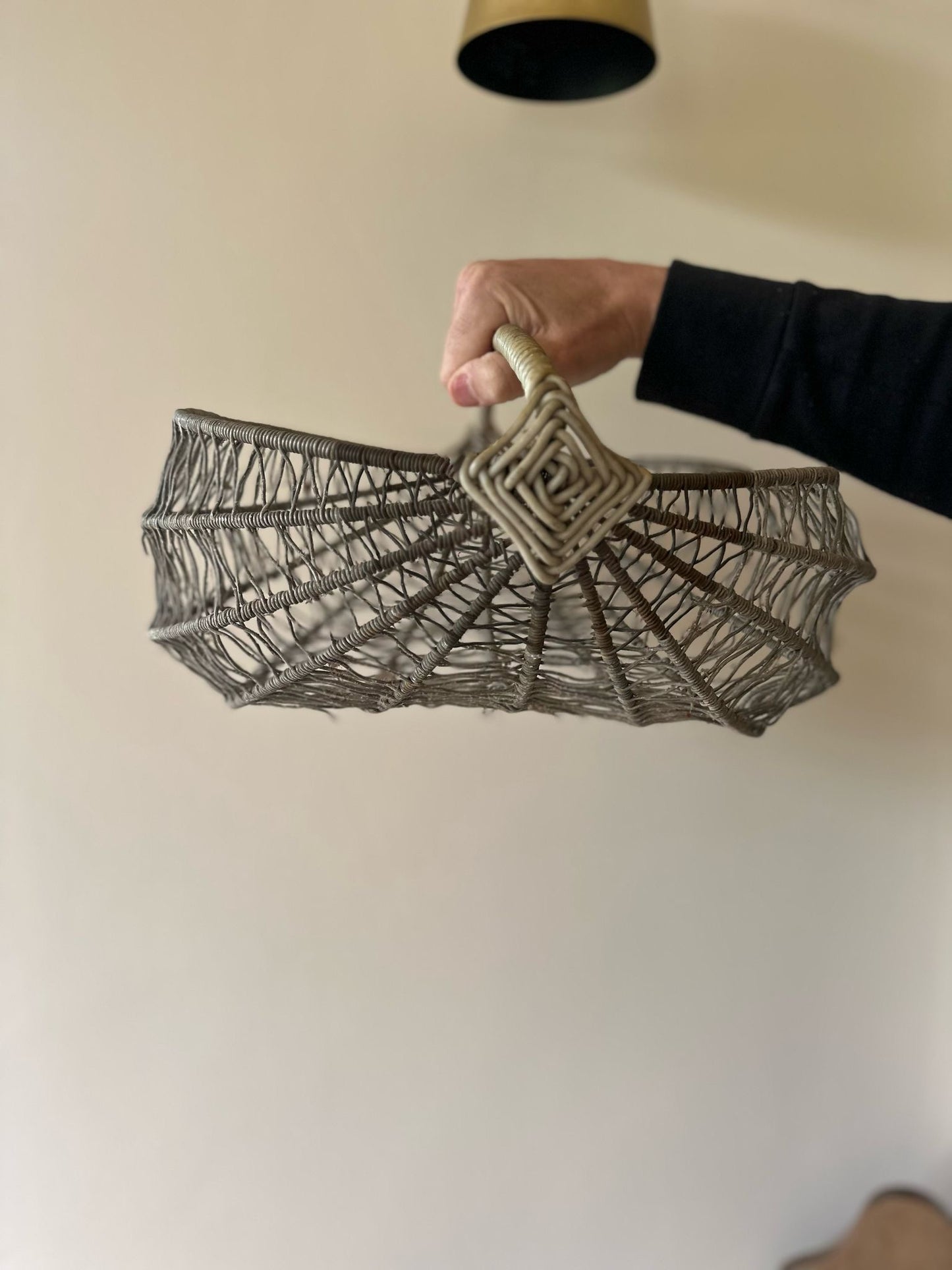 vintage French wire basket with wicker handle.