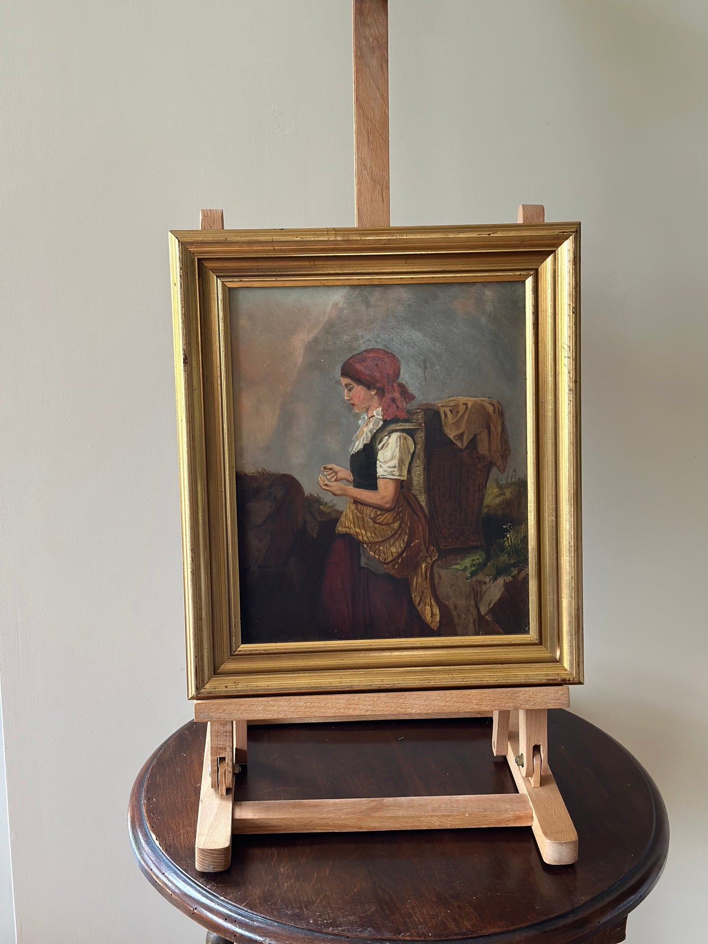 Peasant girl - Eastern European painting on board framed