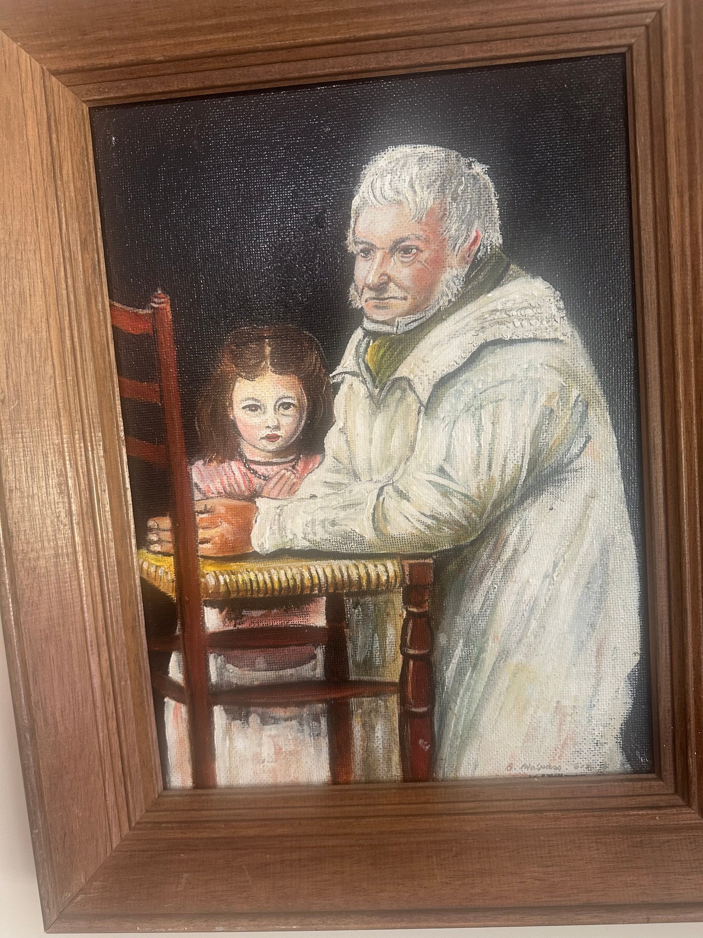 Vintage oil on board priest painting signed framed