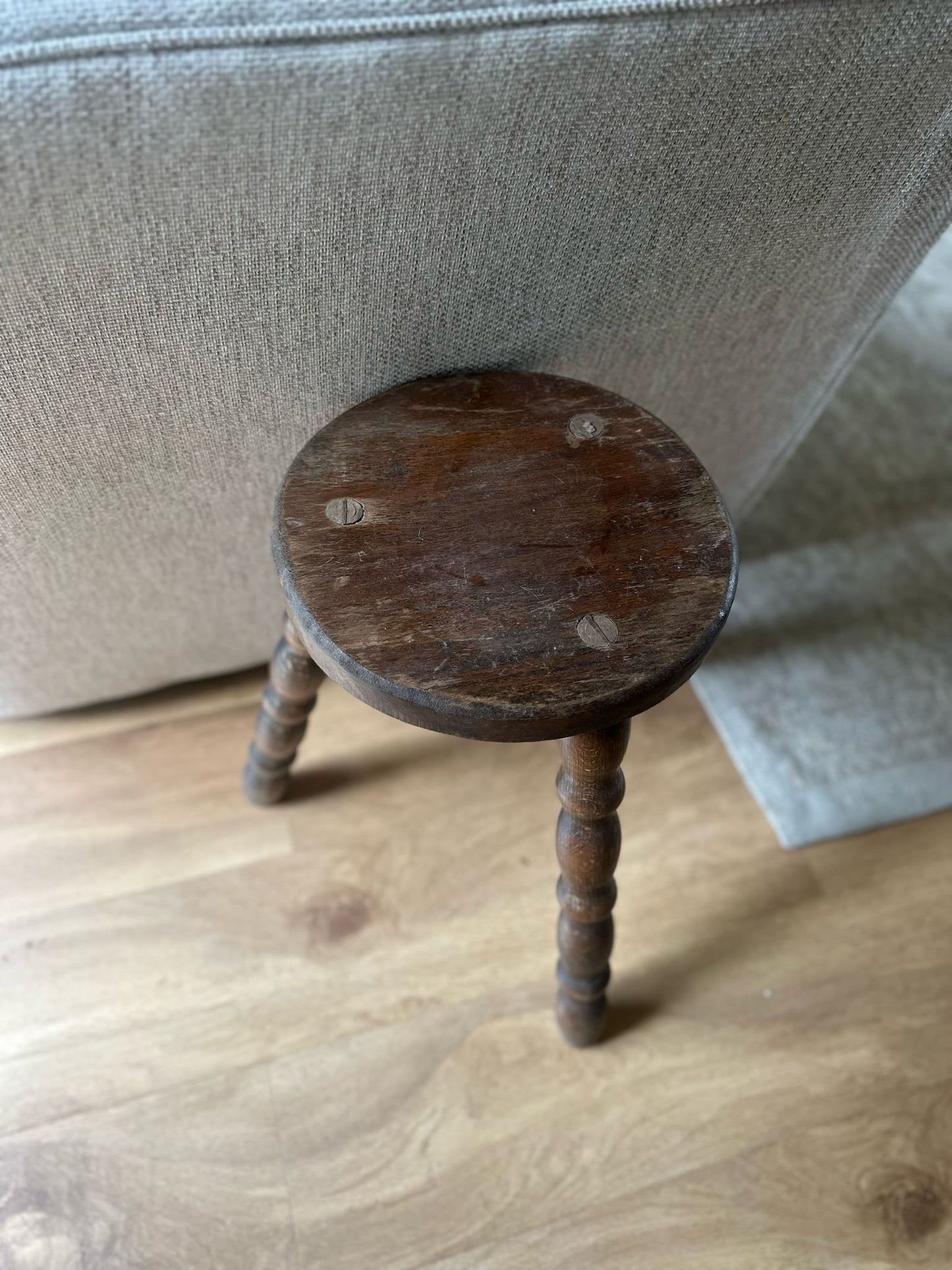 vintage French bobbin leg stool dark wood