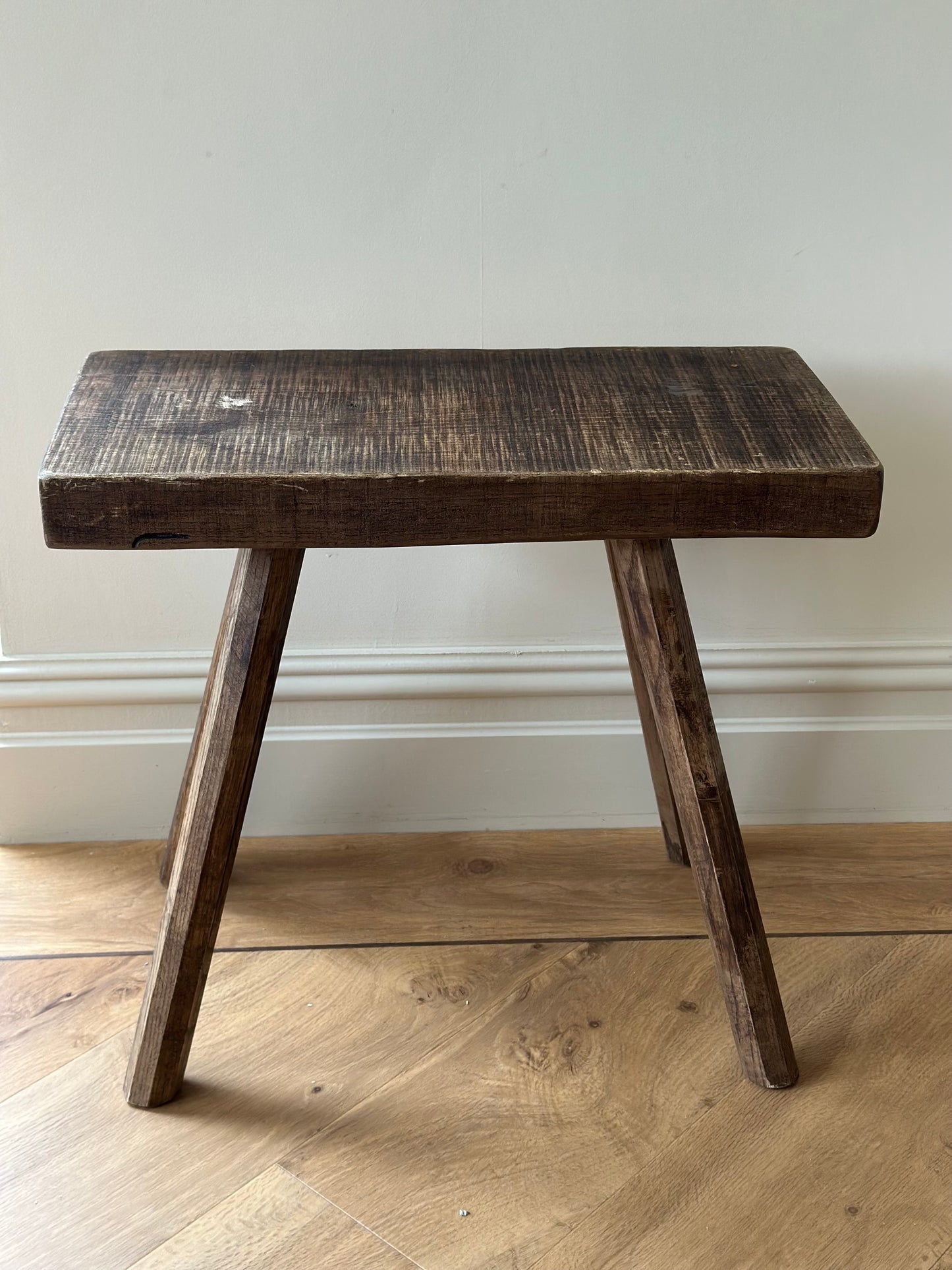 Reclaimed dark wood large hall bench stool