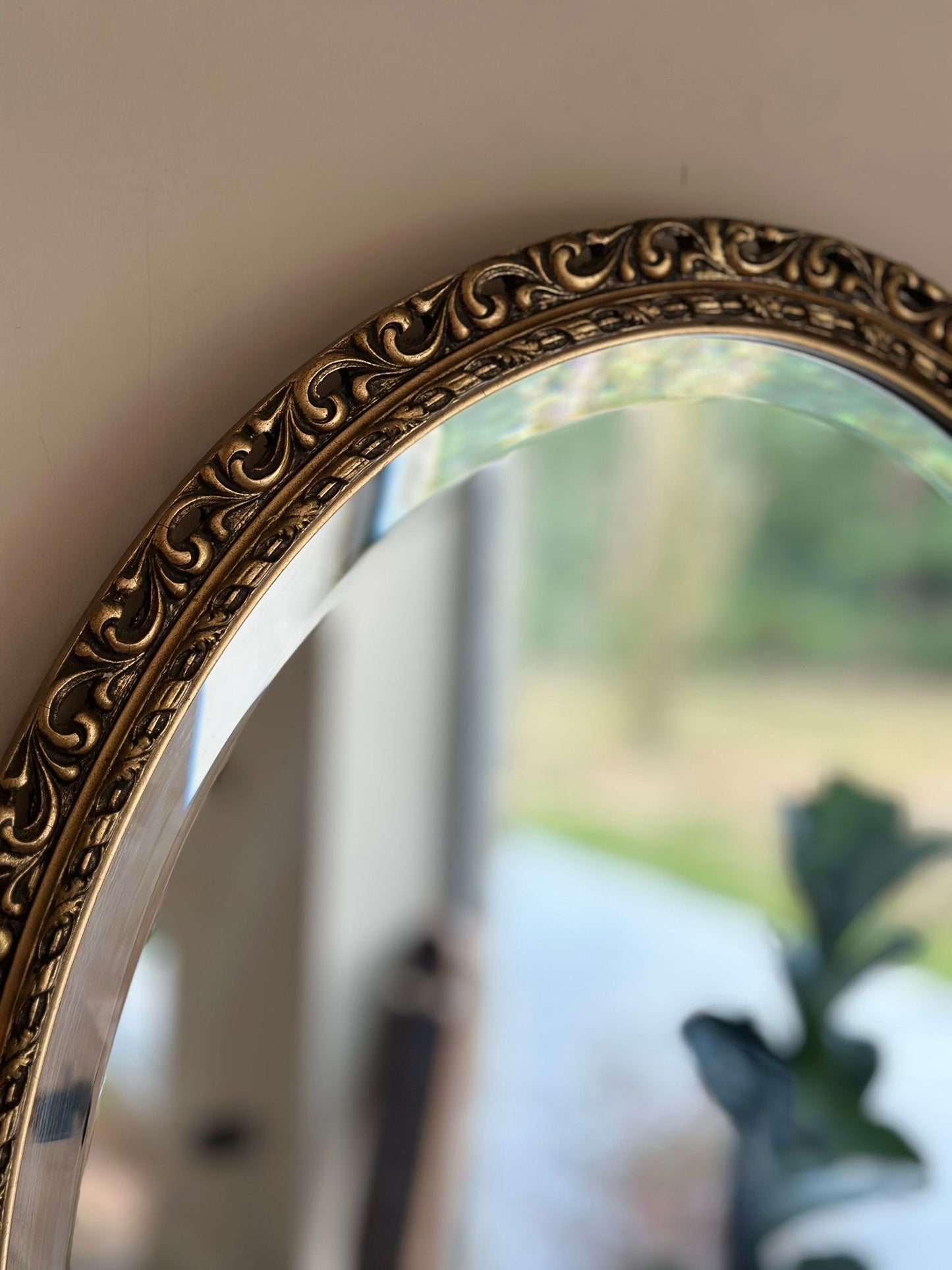 Oval mirror in gilt gold style frame large bevelled edge