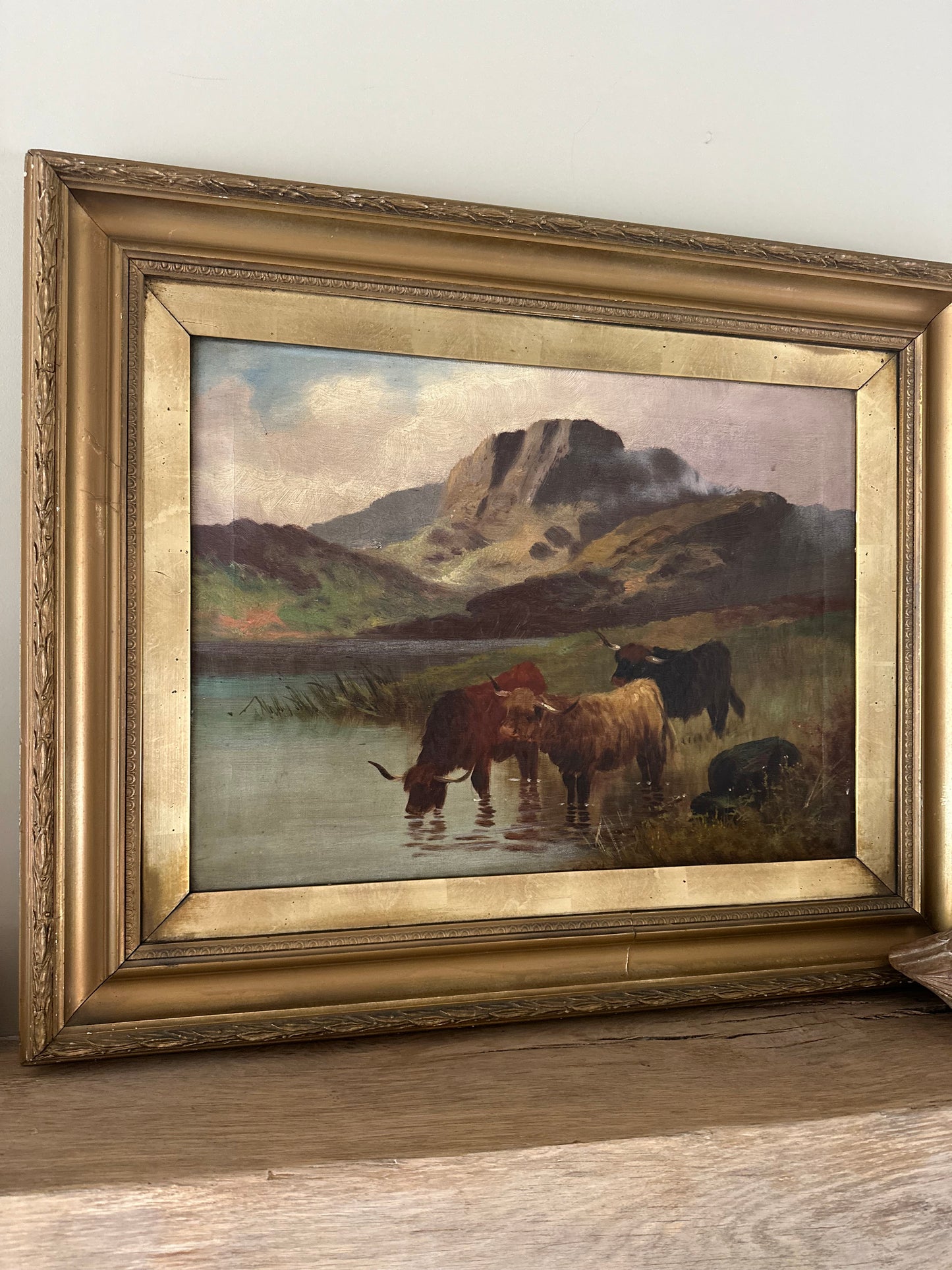 Pair of highland cow vintage paintings framed