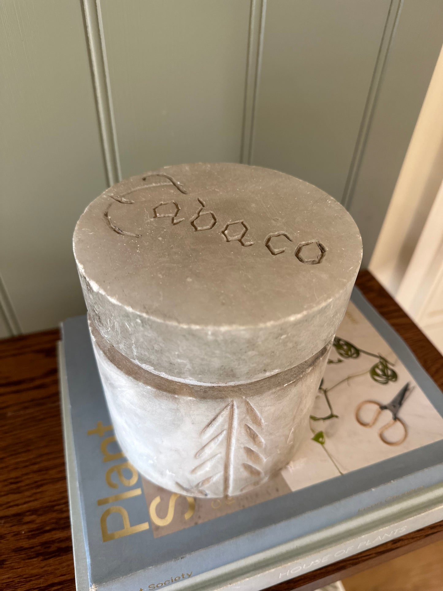 Vintage solid marble Tobacco container engraved