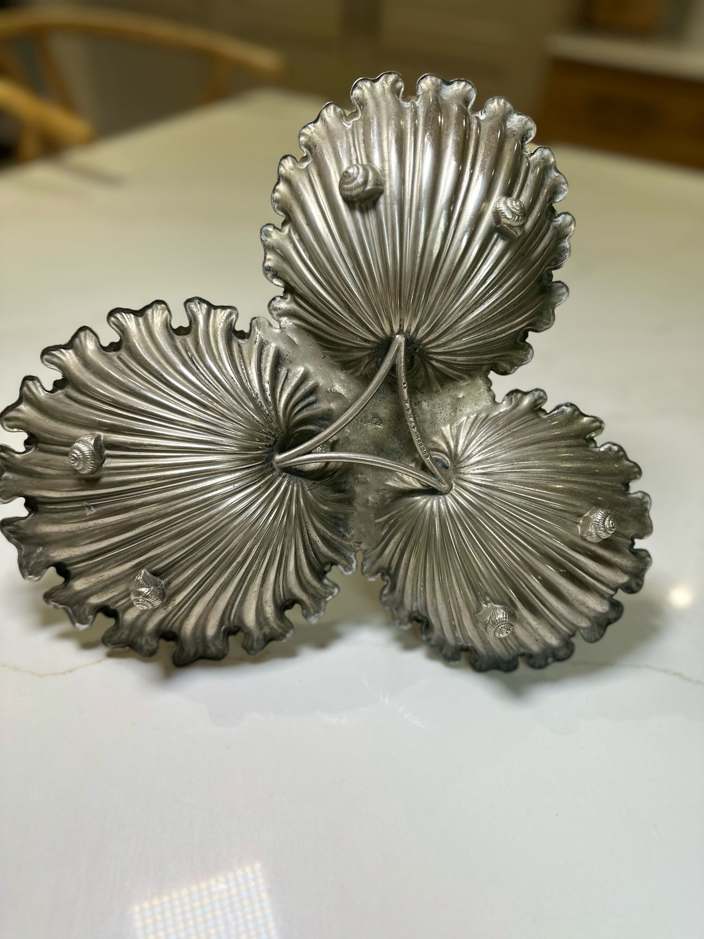 Victorian shell trio silver nibbles tray handle