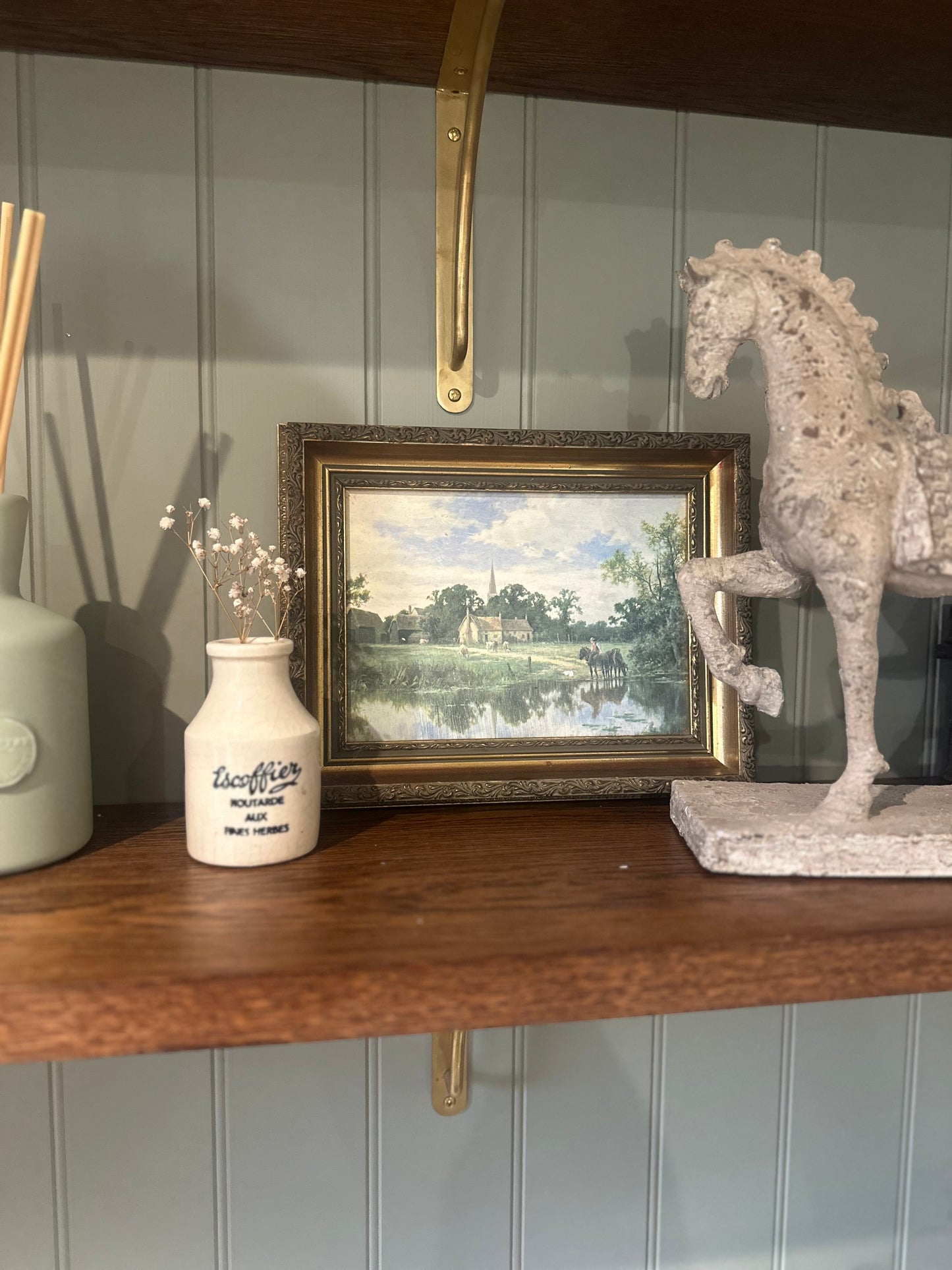 Vintage country scene painting on board framed
