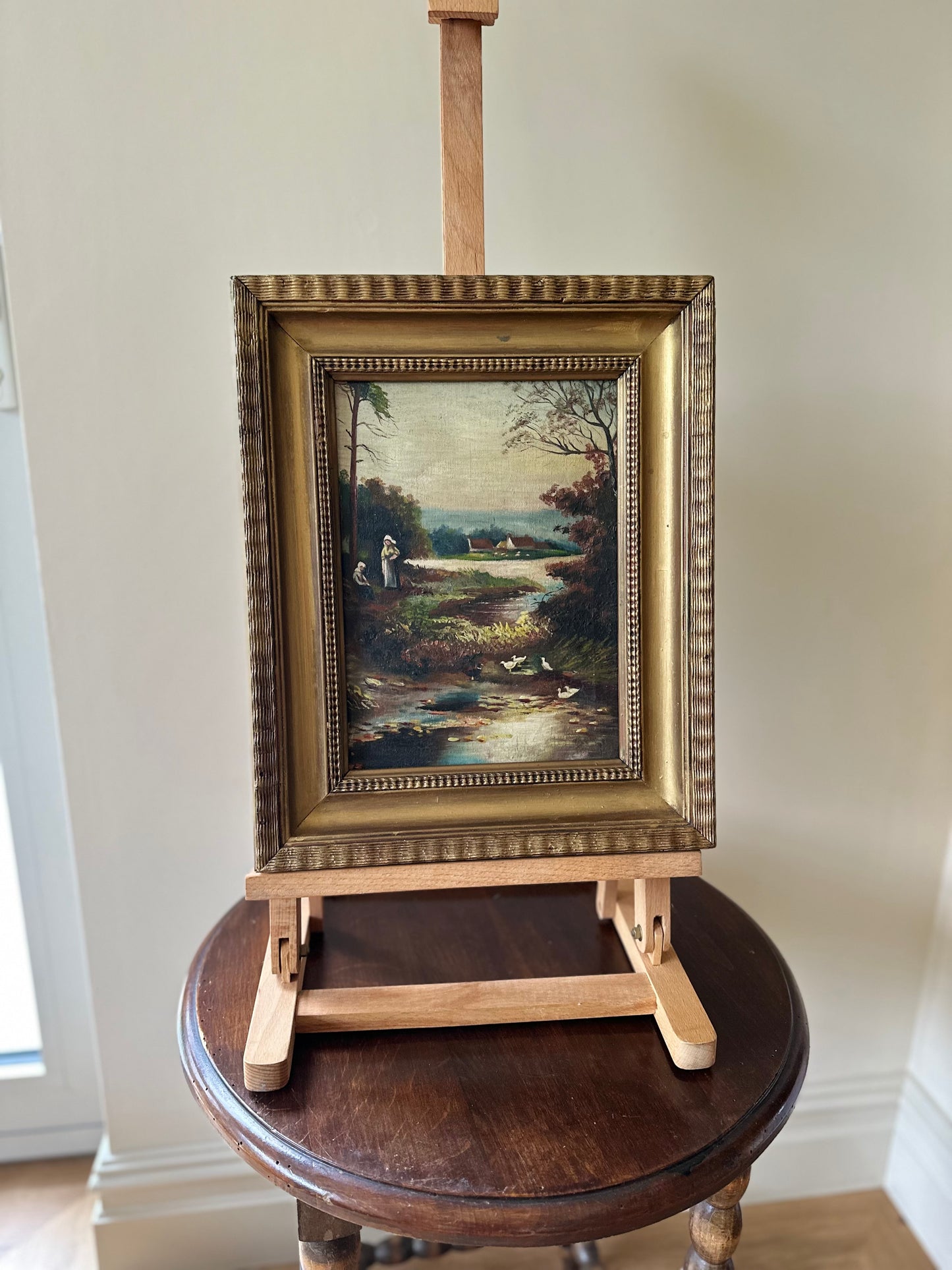 Country scene vintage oil painting framed & signed