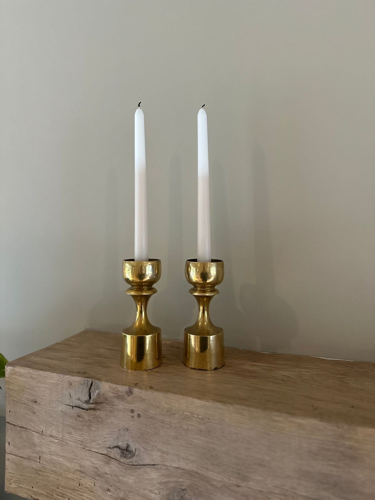 Pair of Mid century brass candlestick holders solid