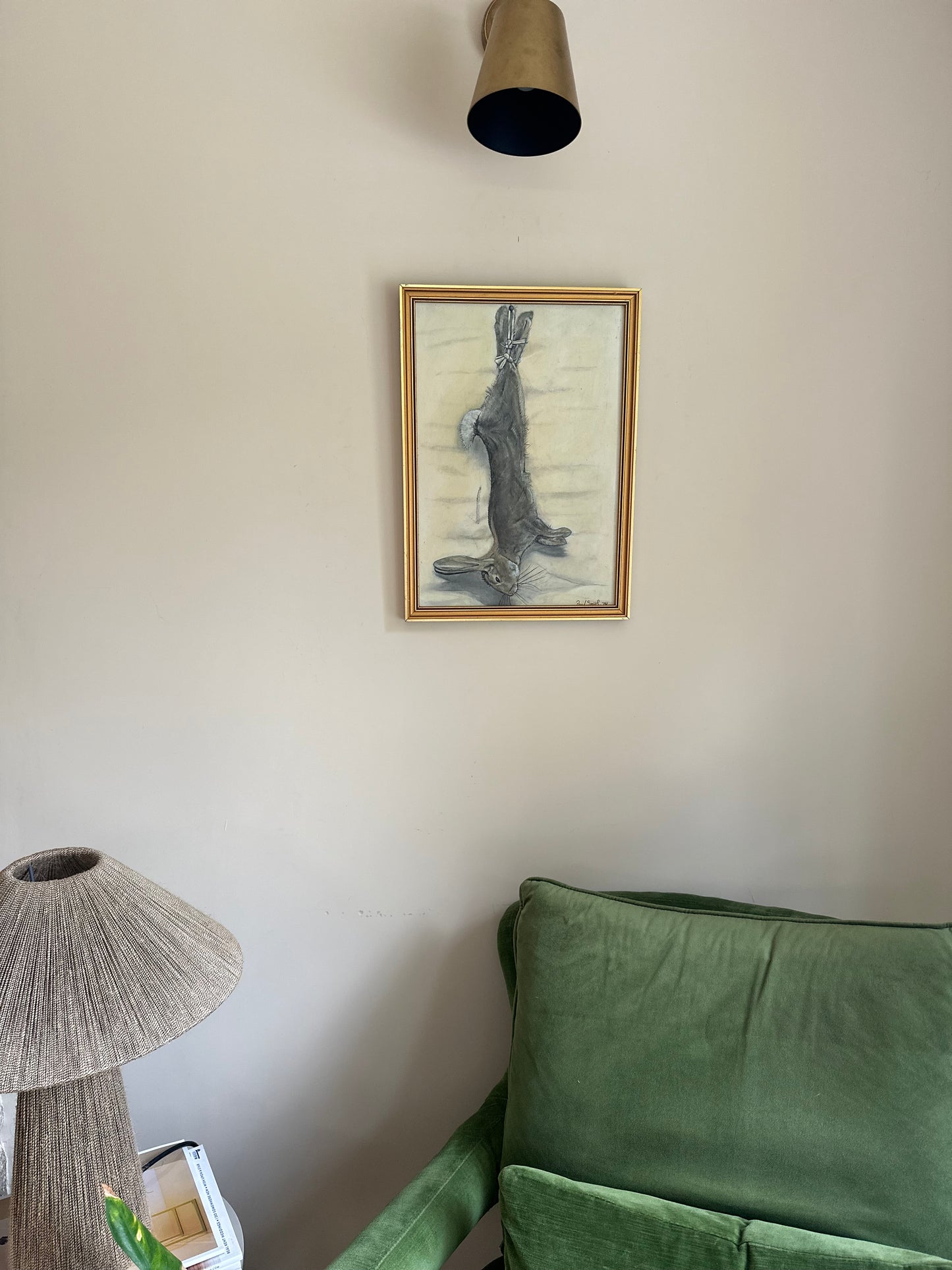 Vintage rabbit neutral painting signed by known painter Paul smith framed