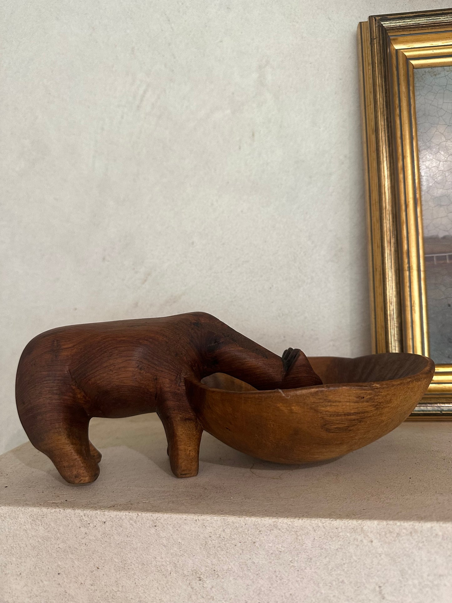 African hand carved watering hole nut trinket bowl folk art