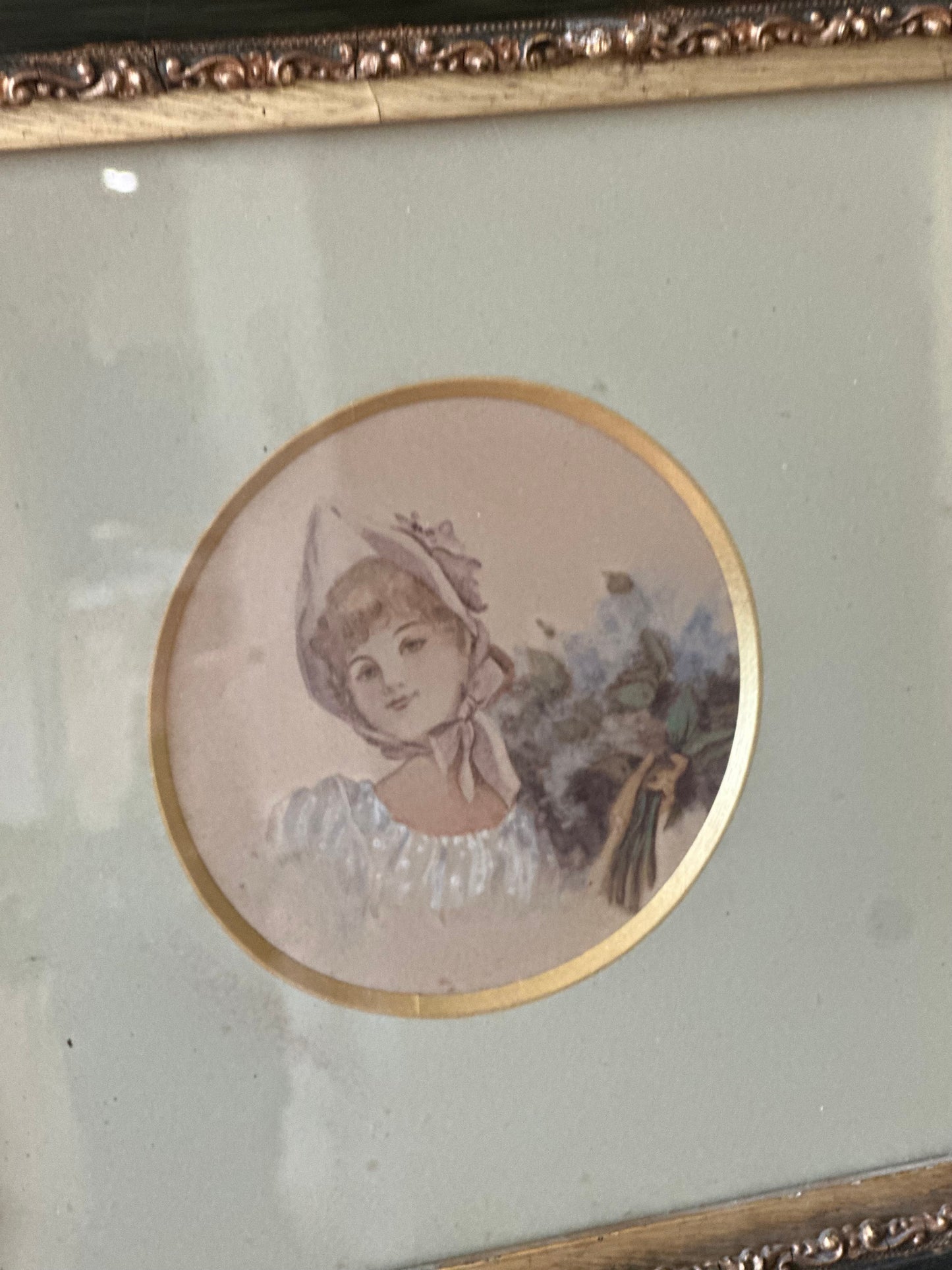 Victorian watercolour - young girl framed