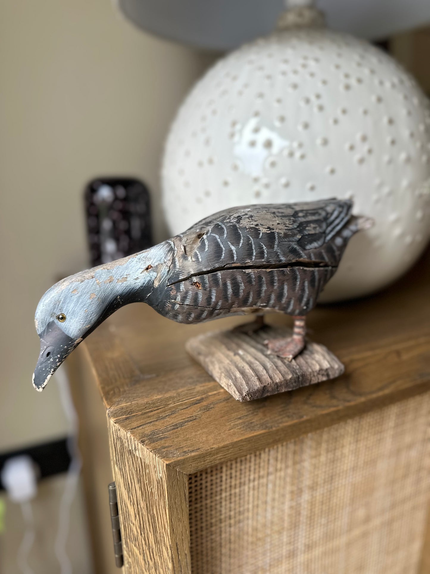 Vintage carved hand painted goose folk art