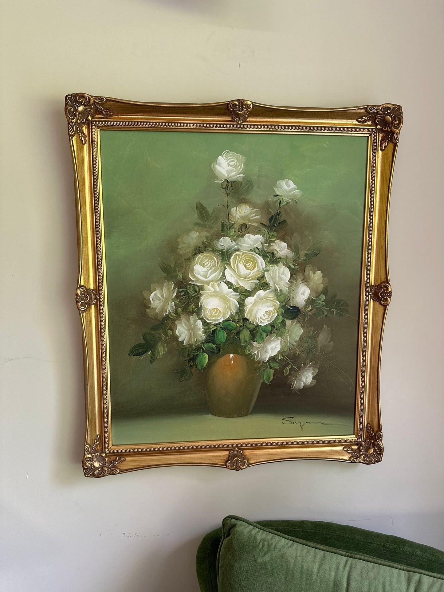 vintage framed floral painting signed large