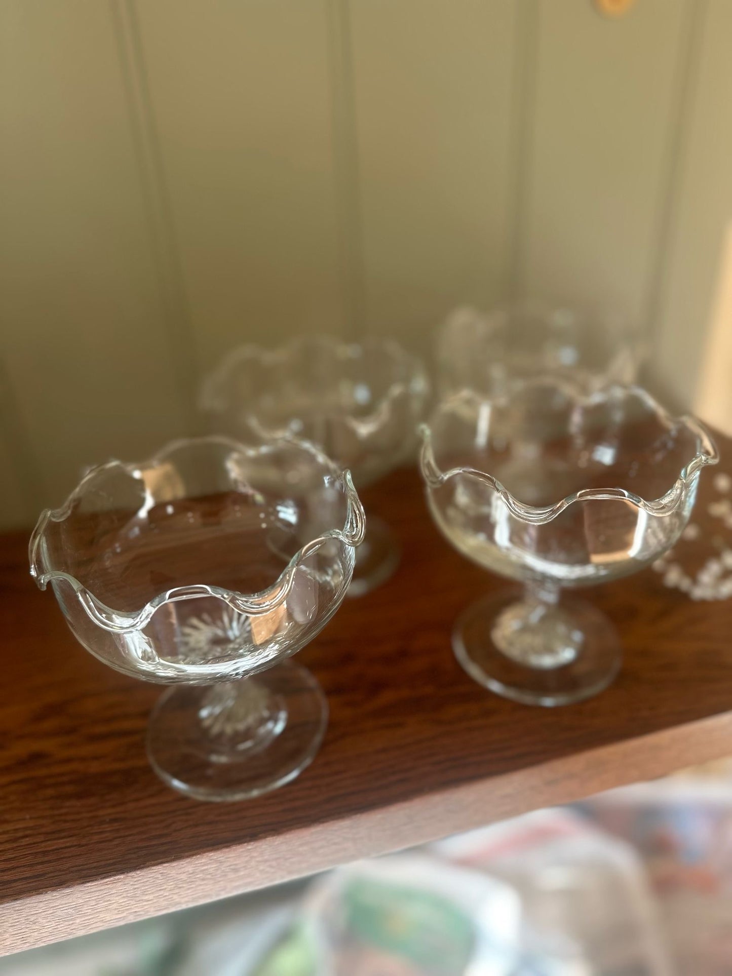 ruffle frilly trim dessert glasses coupes vintage