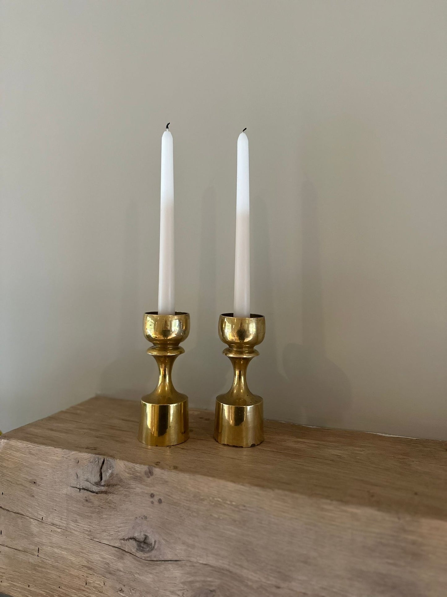 Pair of Mid century brass candlestick holders solid