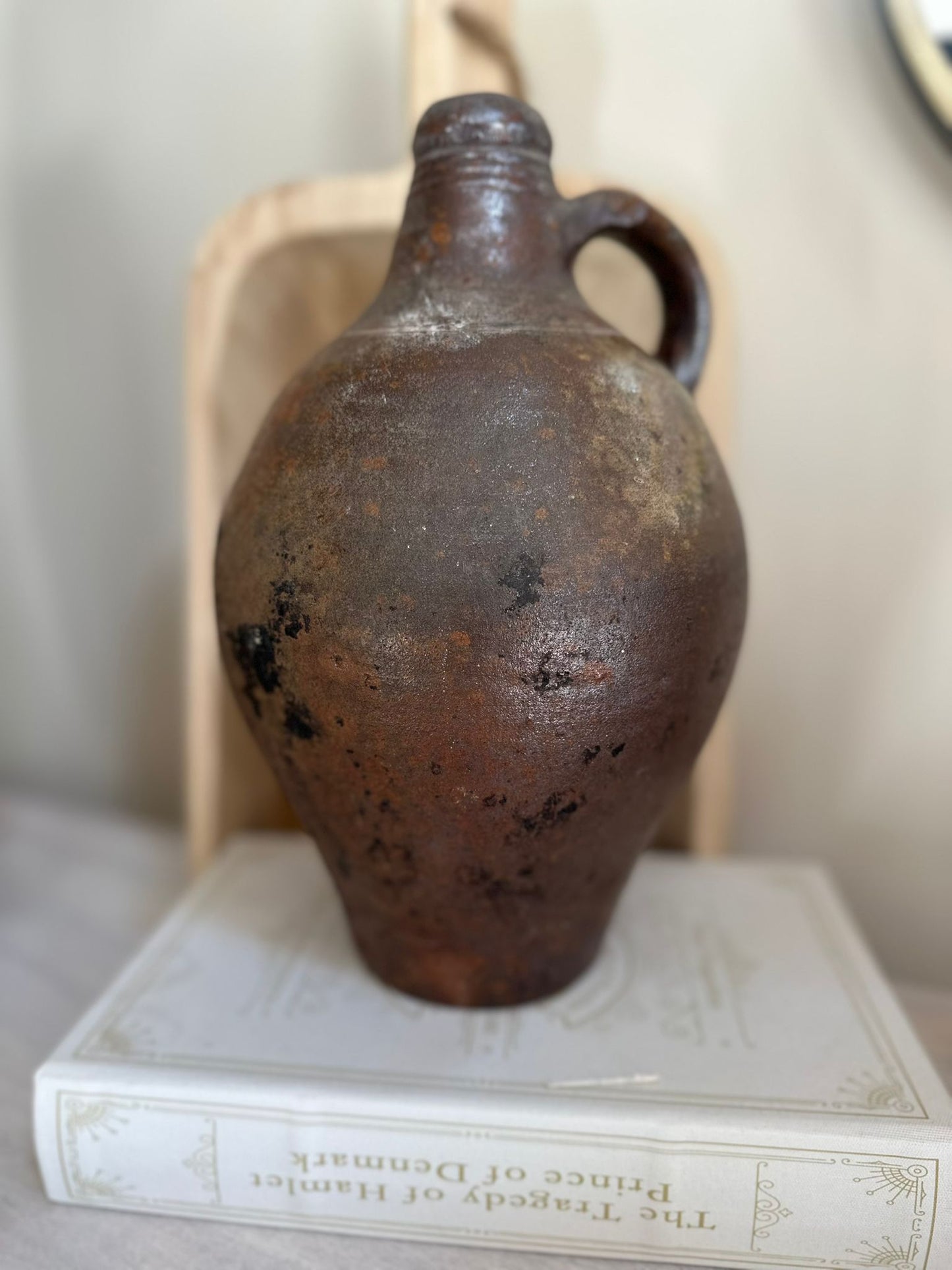 vintage large stoneware olive pot jug French