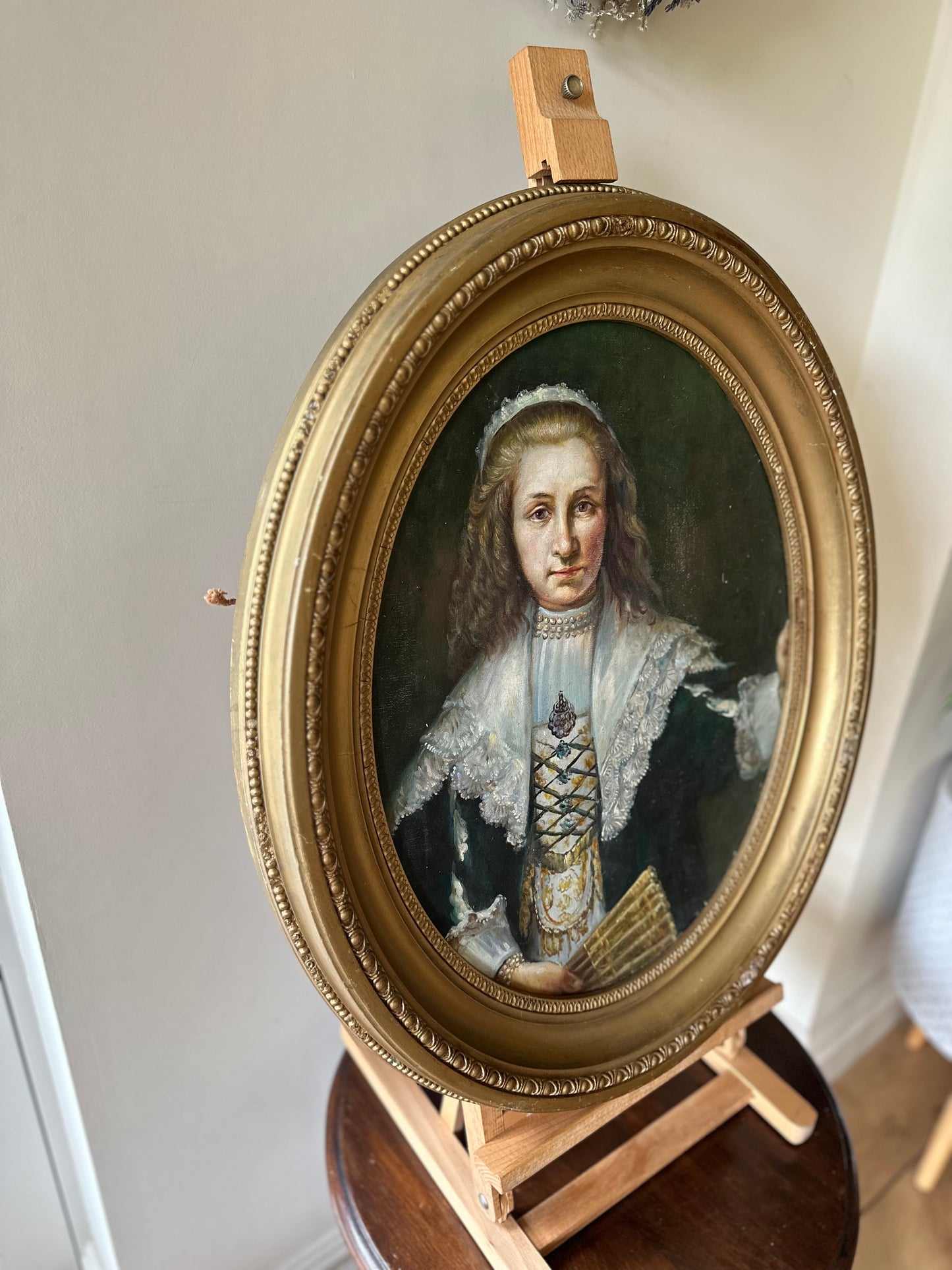Oval vintage wall art portrait of lady framed