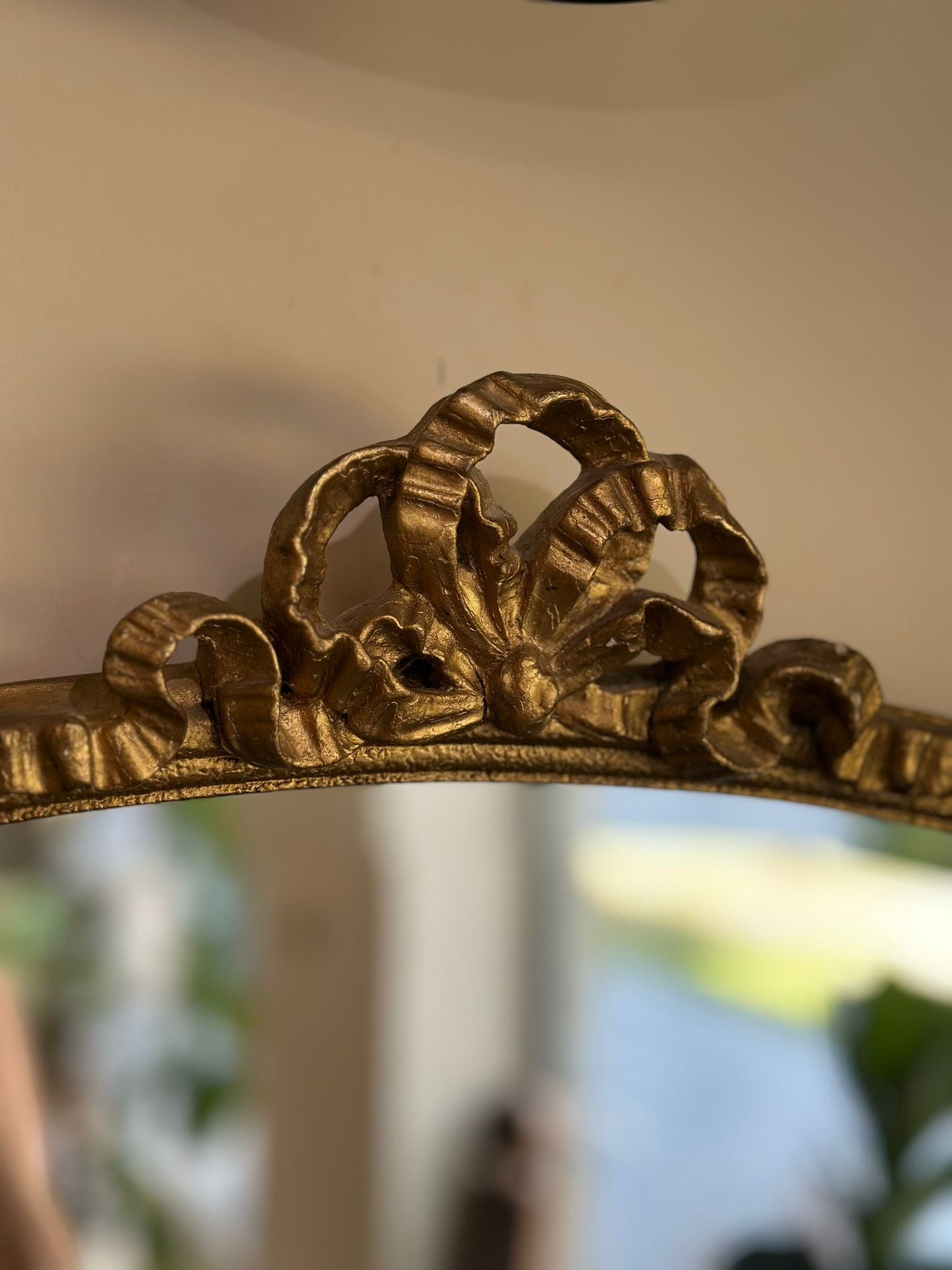 Oval mantel mirrors with bow top large