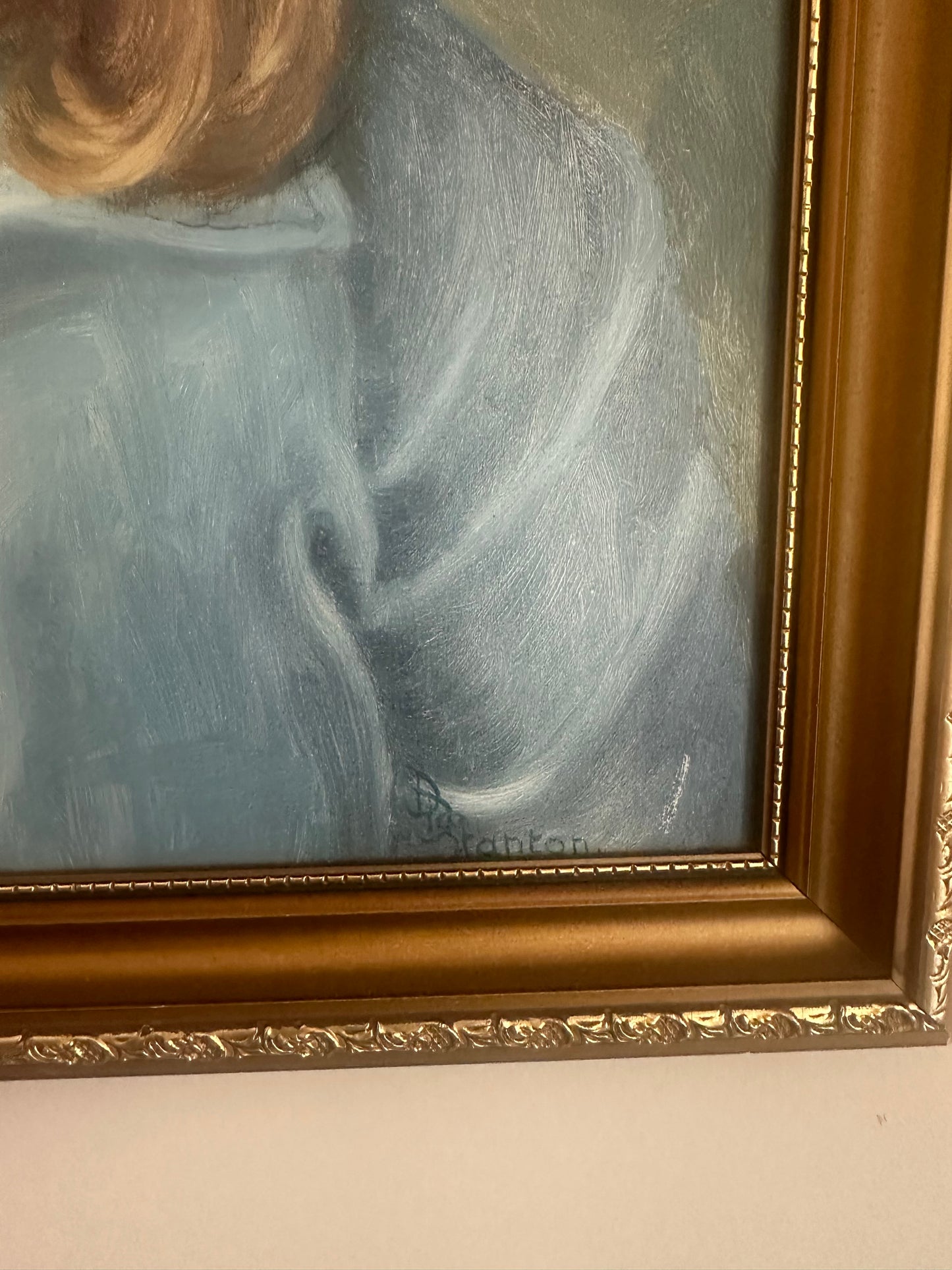 Vintage paint on board young girl signed framed