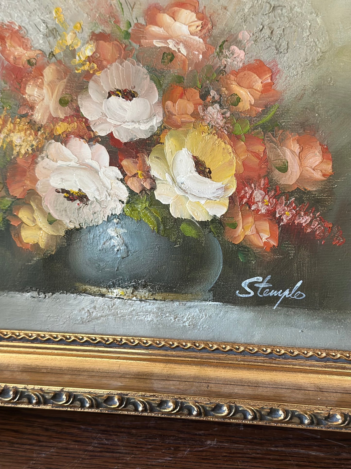 Floral oil - framed & signed vintage art