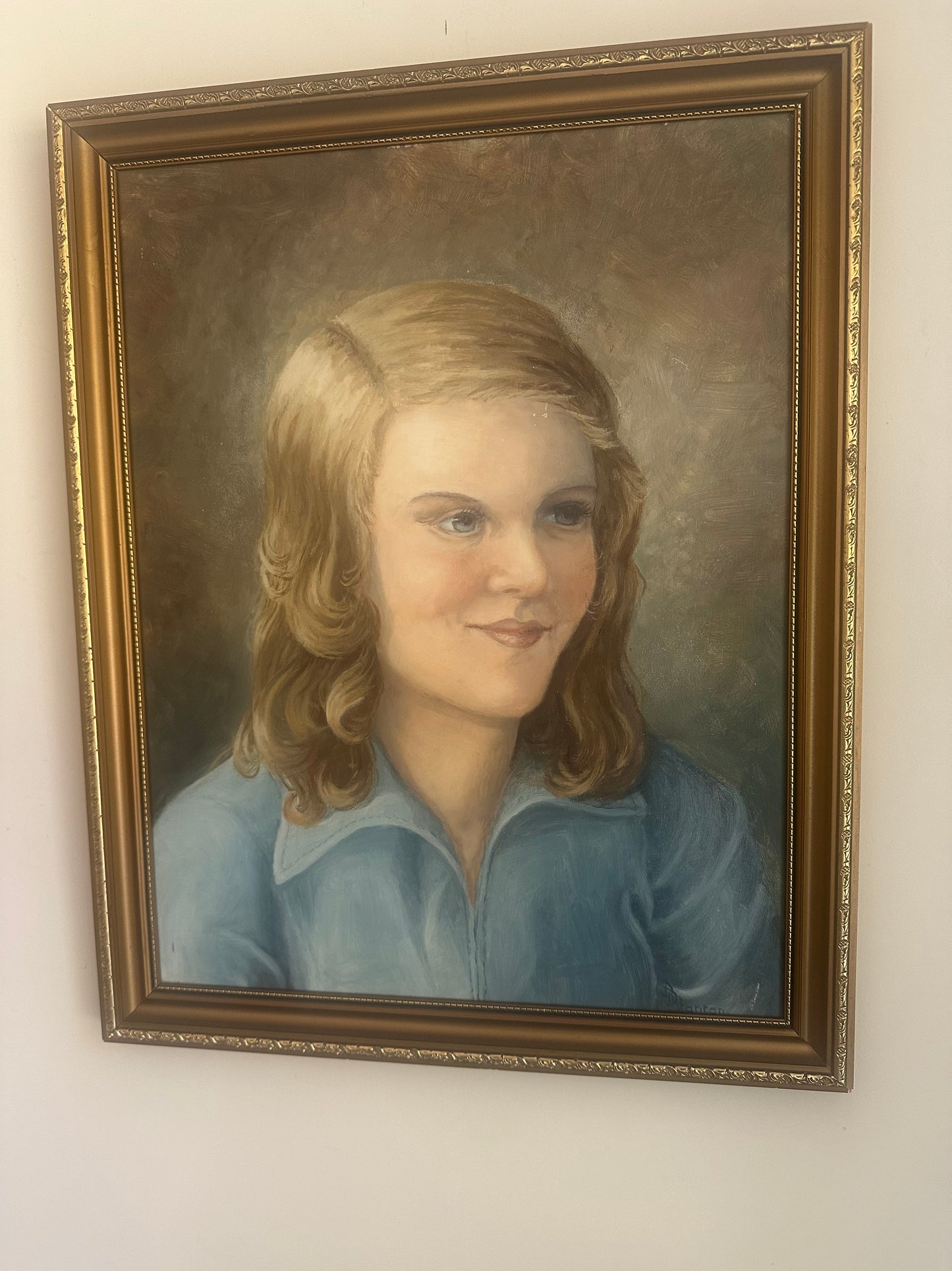 Vintage paint on board young girl signed framed