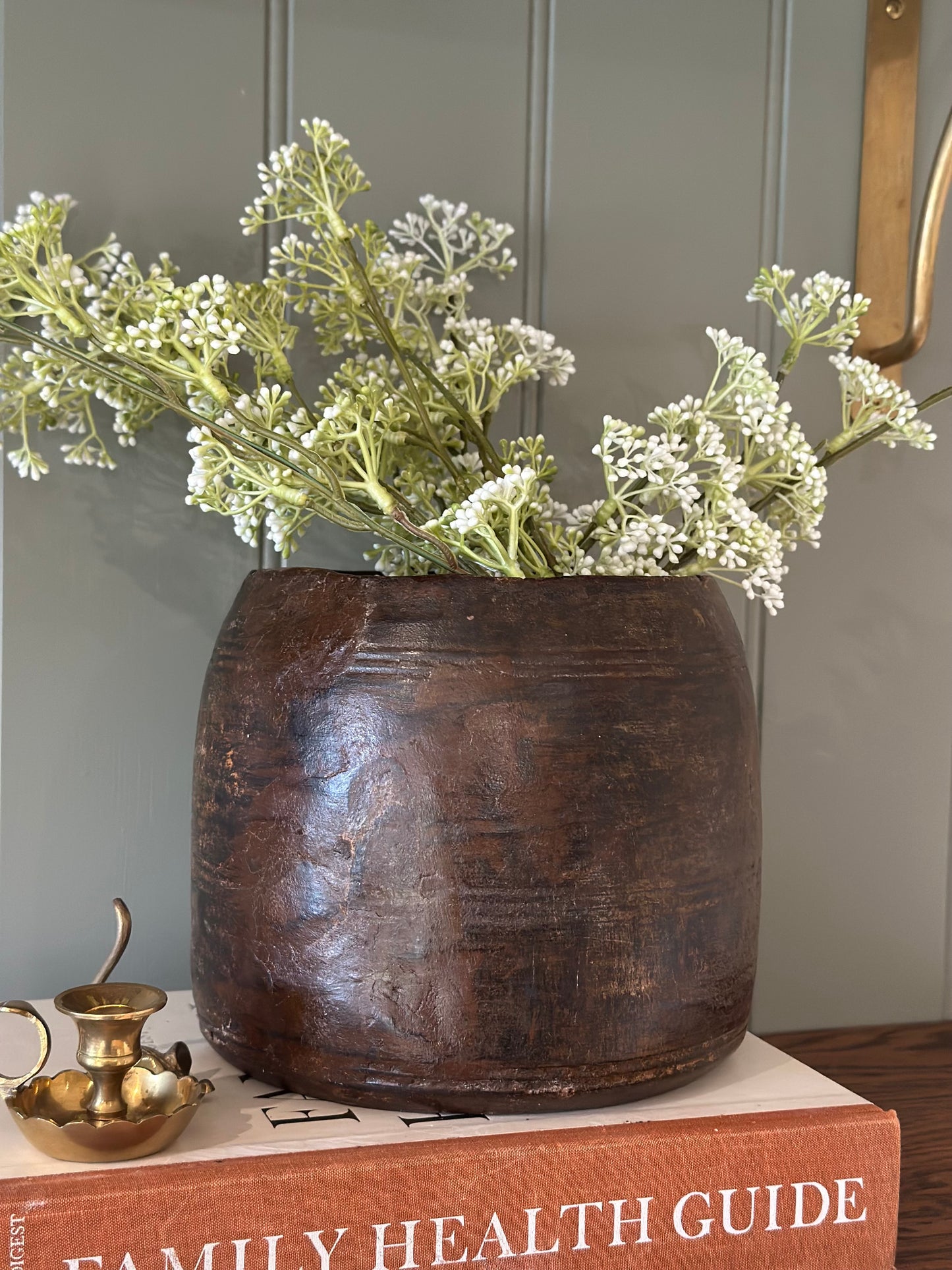 African vintage wooden vase planter wider
