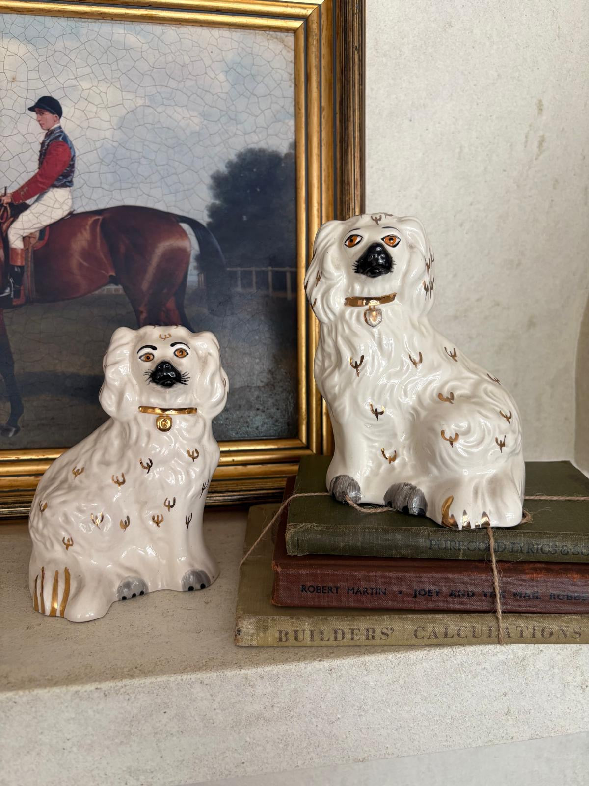 Pair of beswick wally dogs Staffordshire style cream & gold