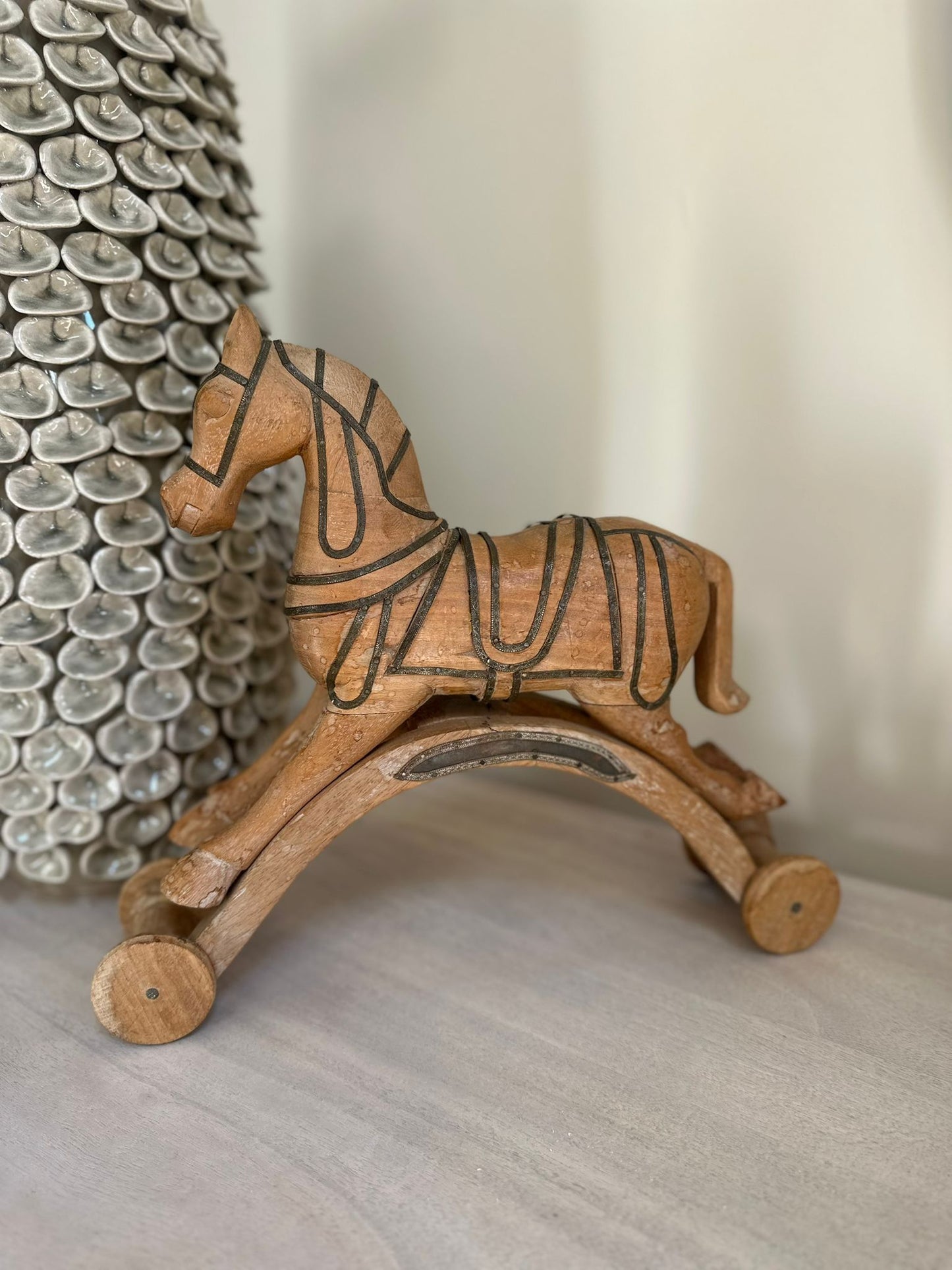 vintage wood & brass rocking horse styling