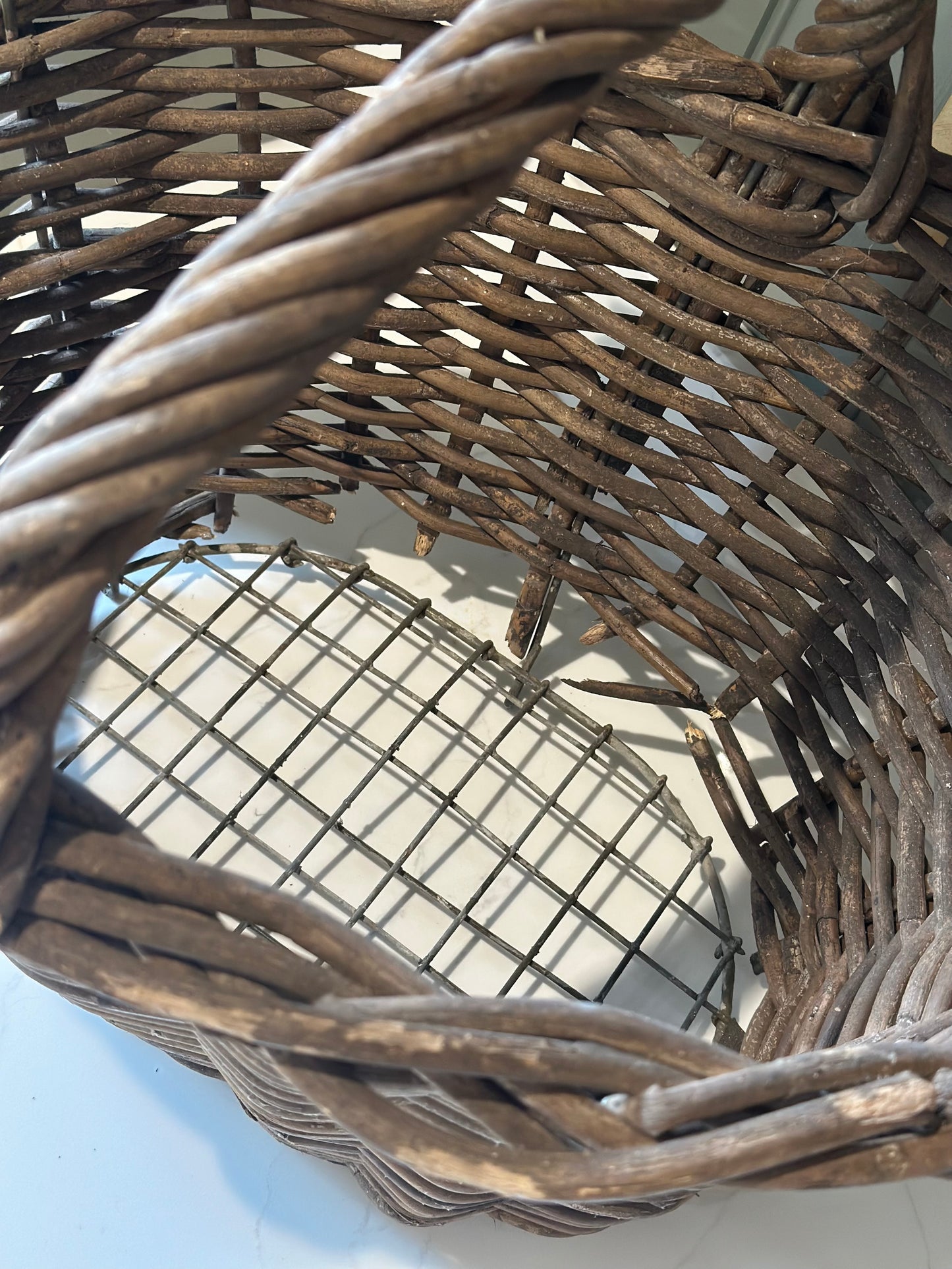 Very old vintage French potato basket wire bottom