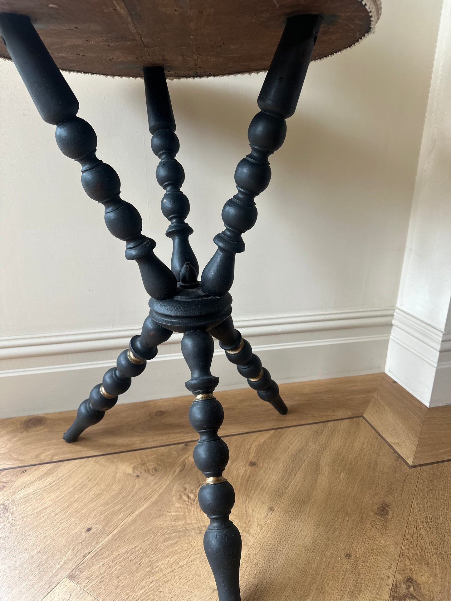 Black antique gypsy table bobbin legs
