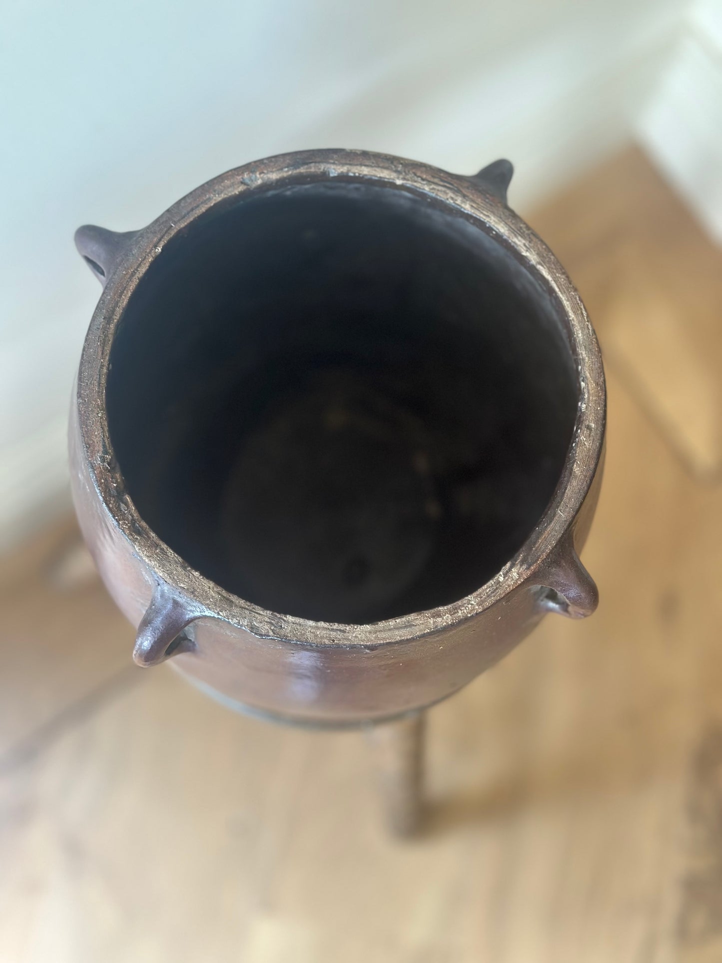 X Large French confit pot chocolate glaze 4 handle
