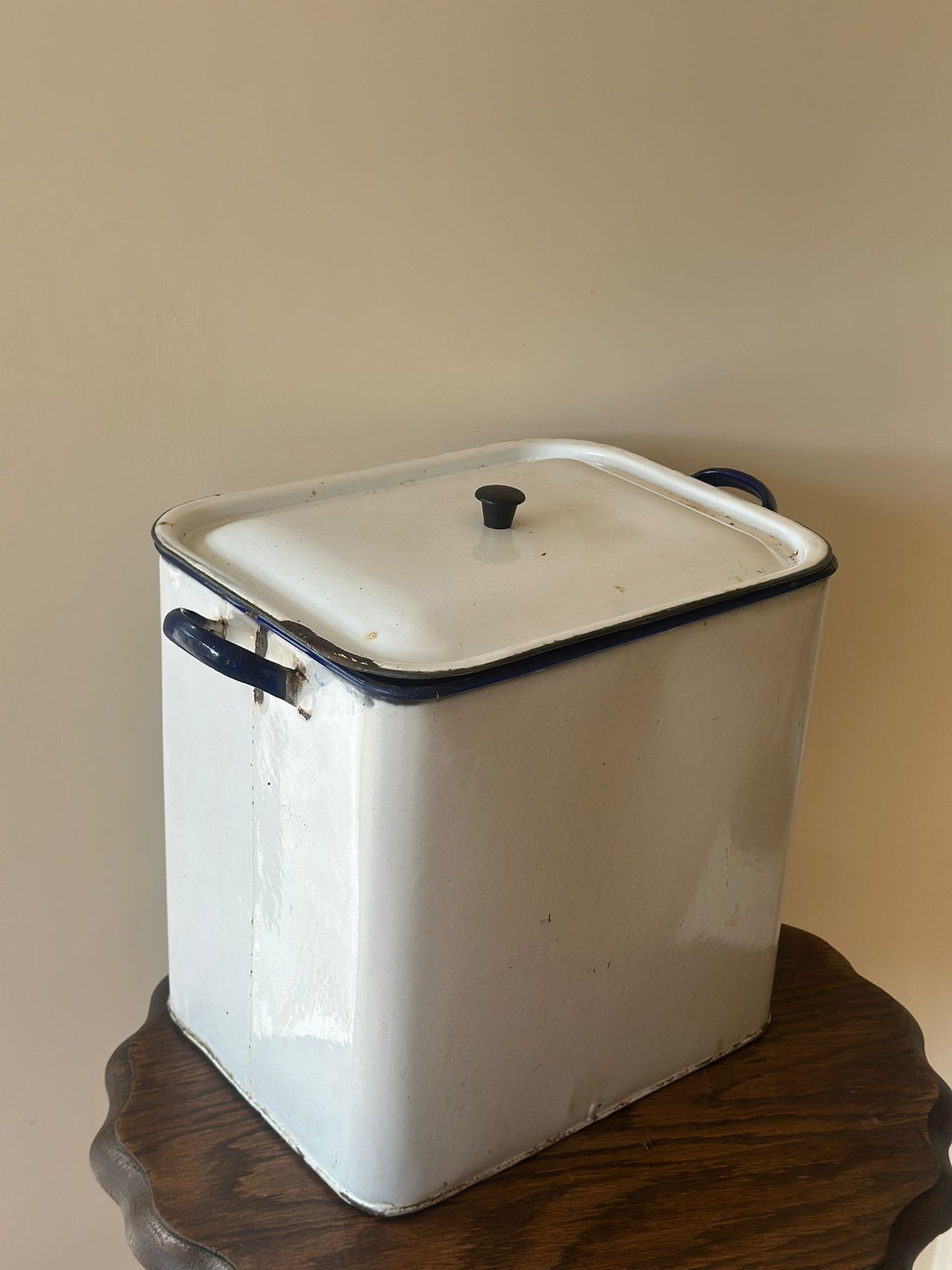 Large enamel bread bin vintage styling bread making sourdough