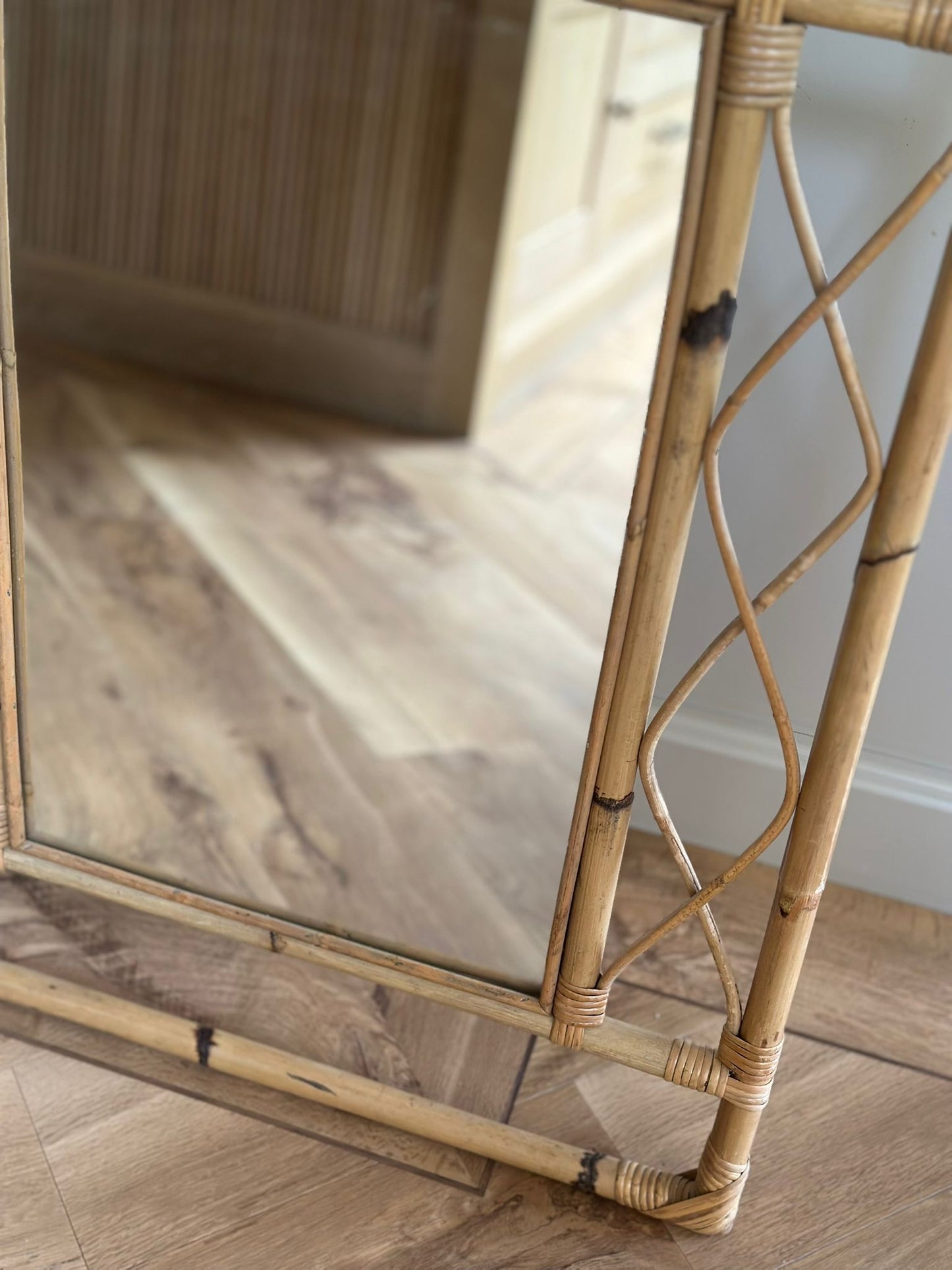 very large bamboo mirror vintage retro