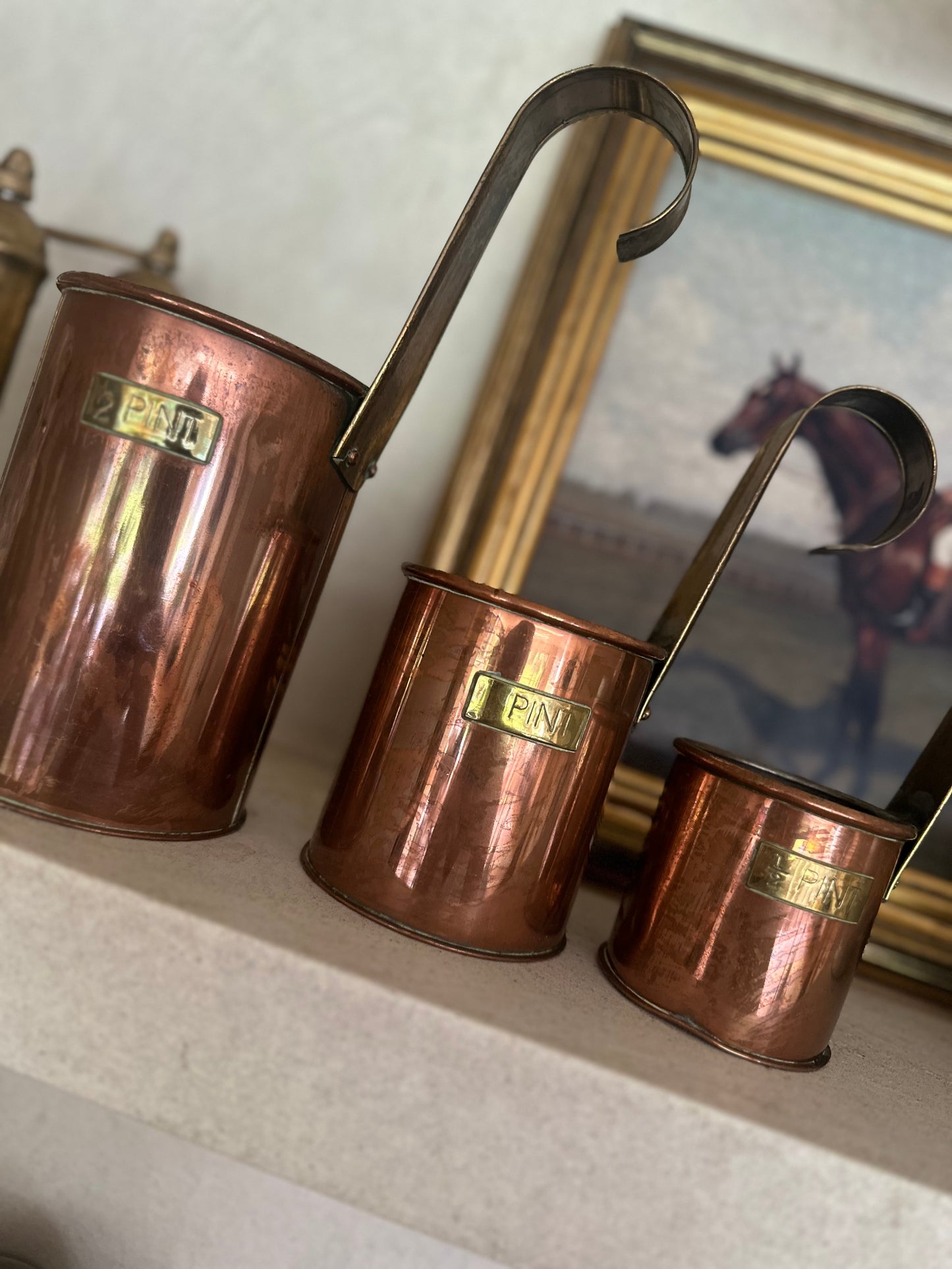 Set of 3 copper brass pint measures vintage