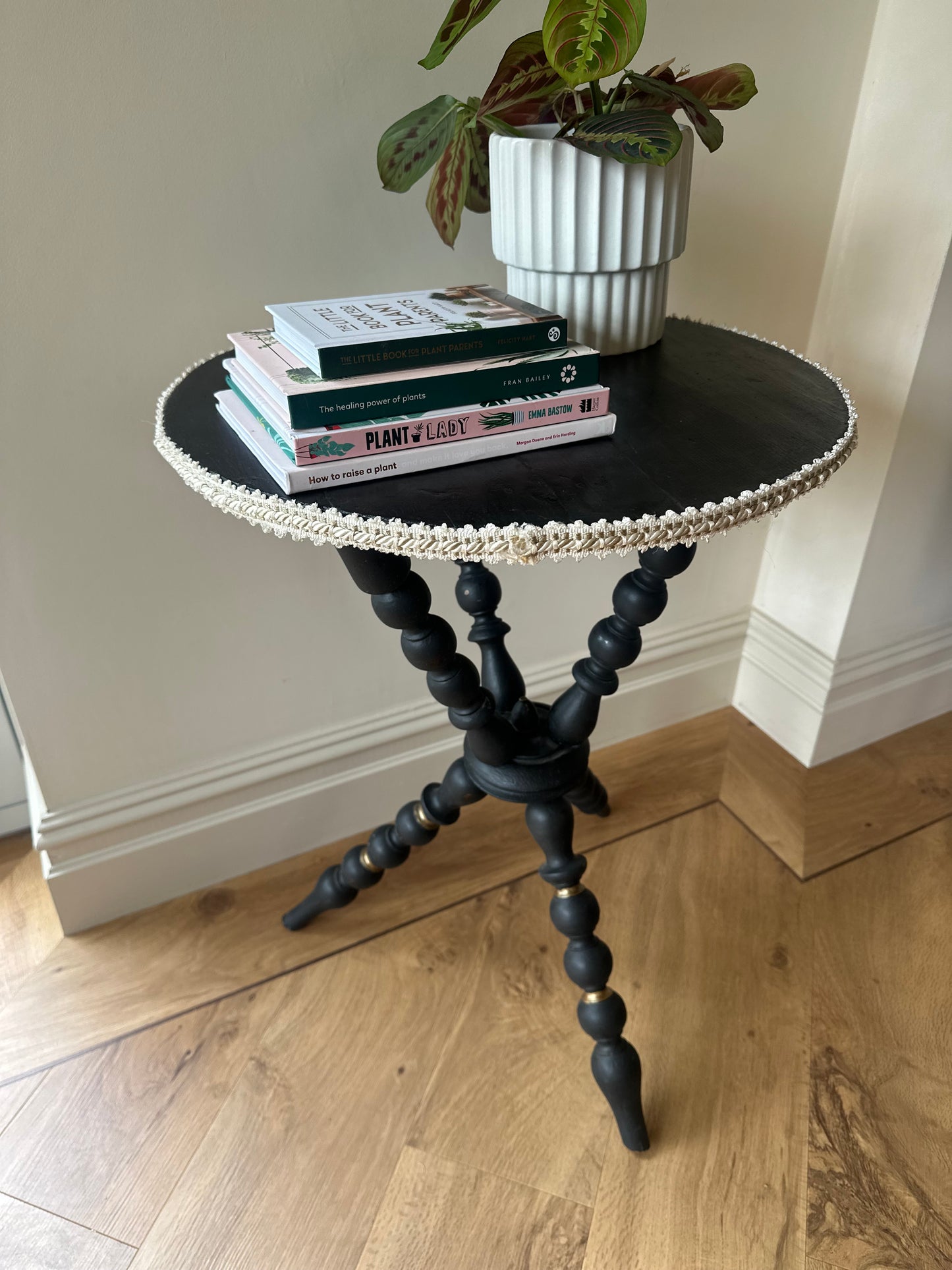Black antique gypsy table bobbin legs