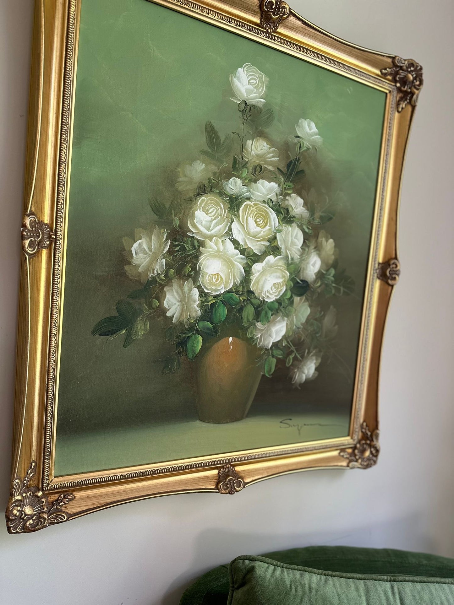 vintage framed floral painting signed large